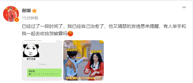 谢娜说贺峻霖又嘚瑟的发信息来提醒谢娜组团收拾贺峻霖 谢娜说贺峻霖又嘚瑟的发信息来