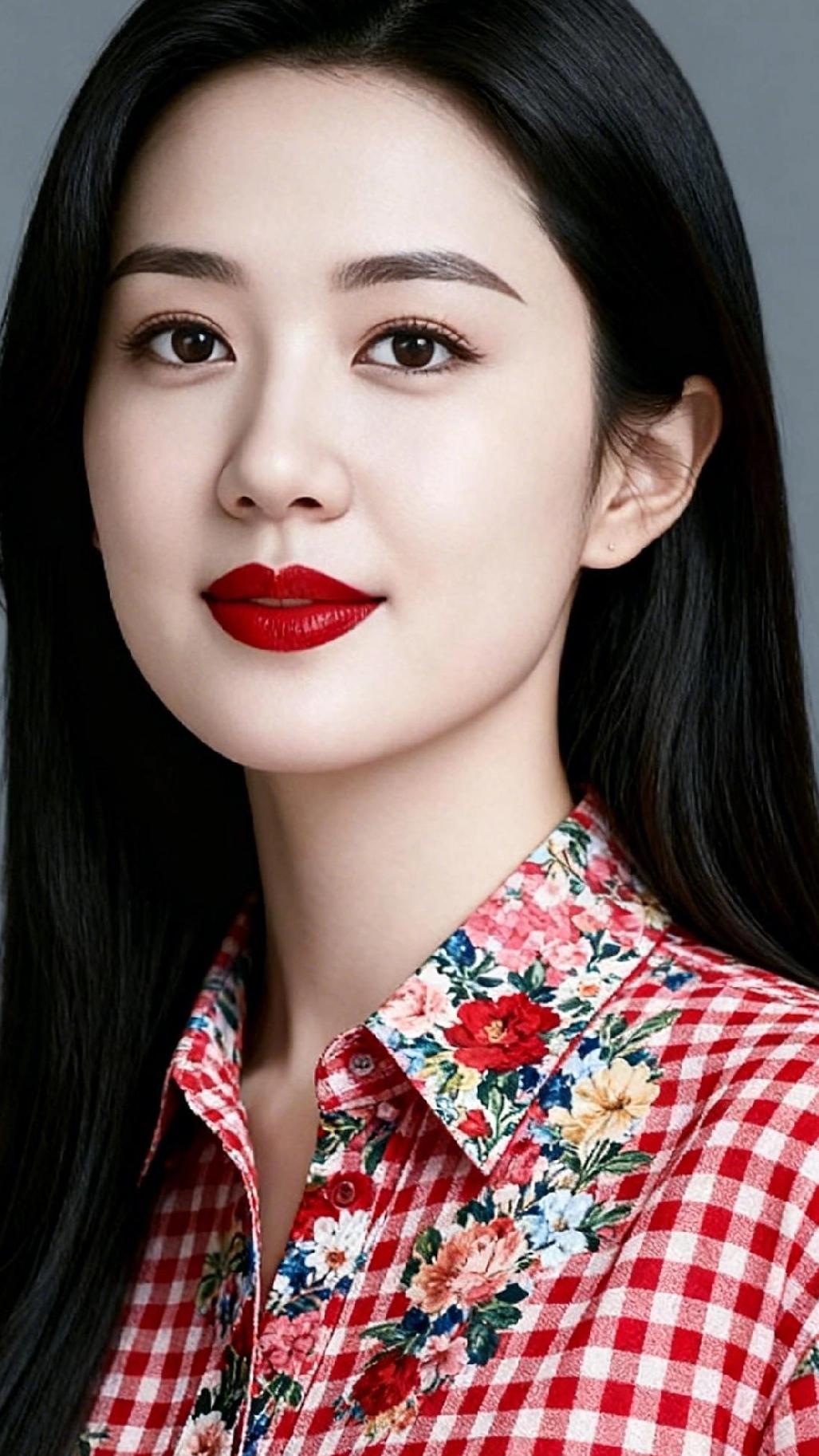 红妆映花影，美人似画中。