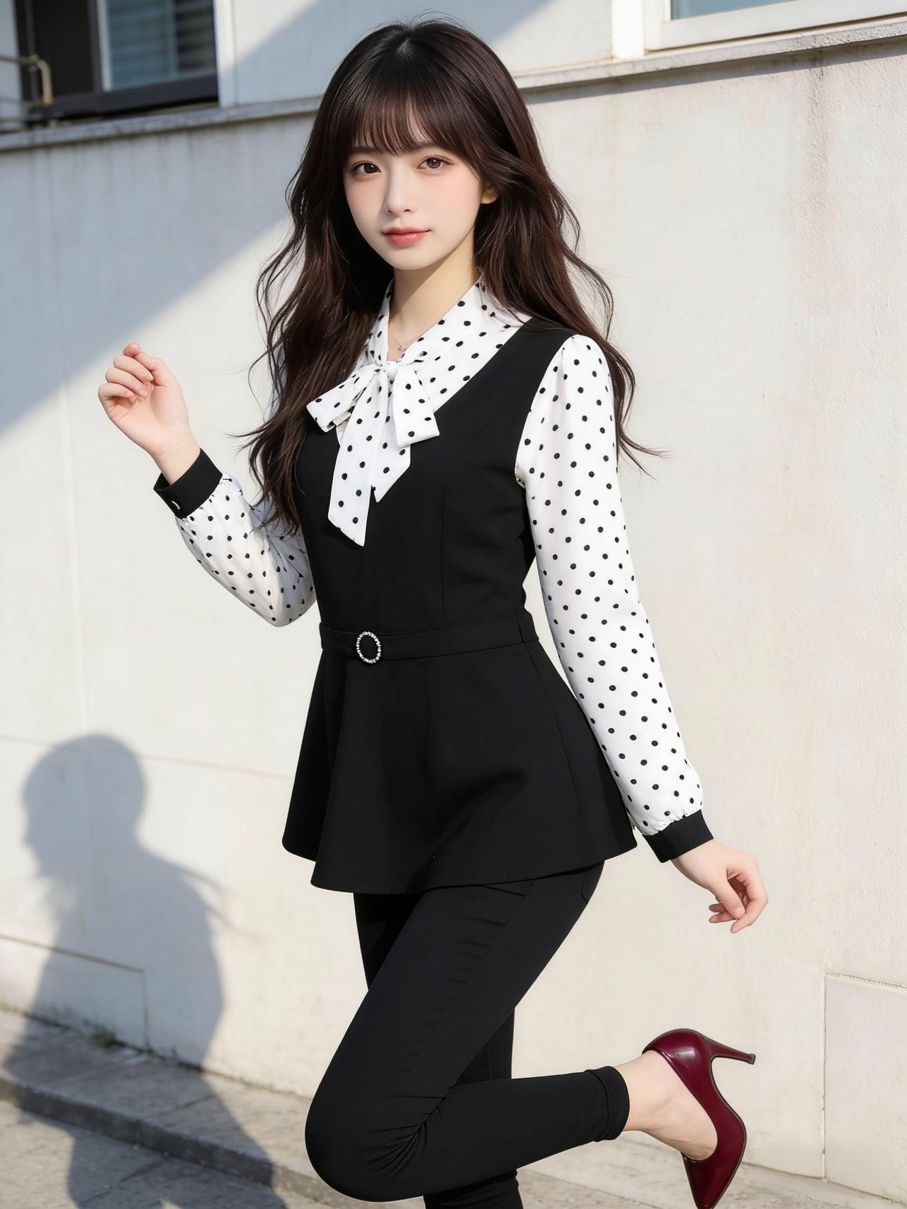 当经典的波点元素邂逅飘逸的连衣裙，一场关于甜美与优雅的浪漫邂逅便悄然上演。
  