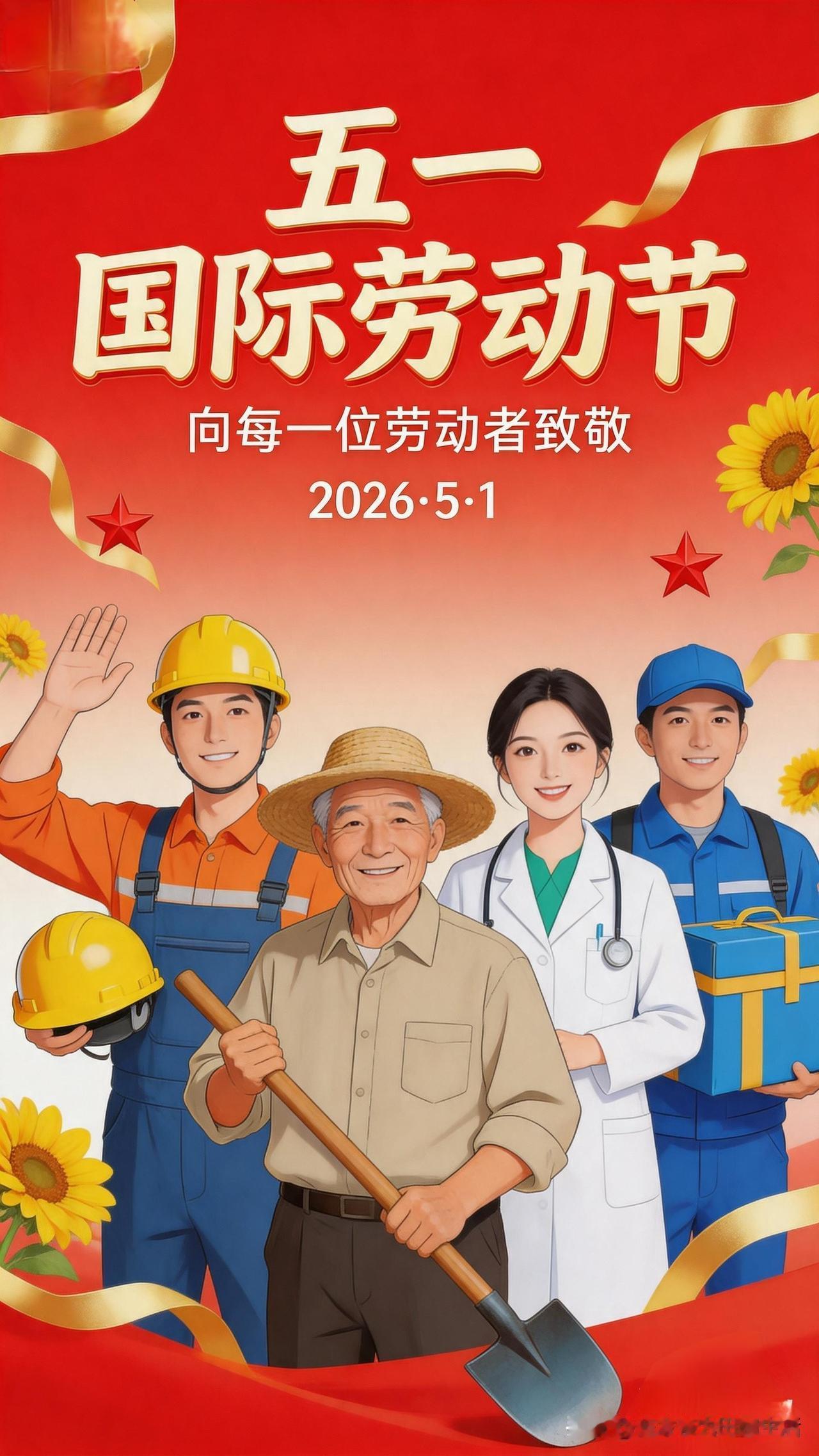 致敬每一位劳动者，2026年5月1日，国际劳动节快乐！🌟💪🌼