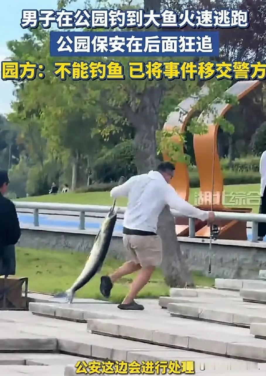 别人钓鱼是休闲，这位大哥上演的是“极速逃跑”

成都的兴隆湖，一位大哥在偷偷的钓