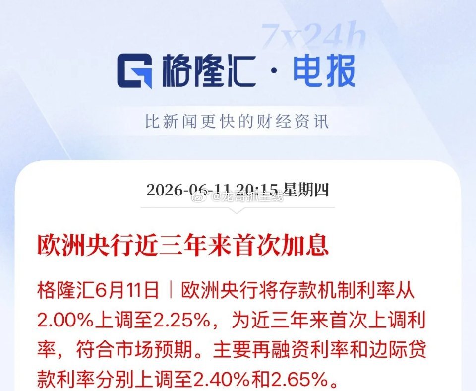 加息25个基点！欧洲央行率先开启“紧缩性”货币政策，这也是三年以来首次加息，油价