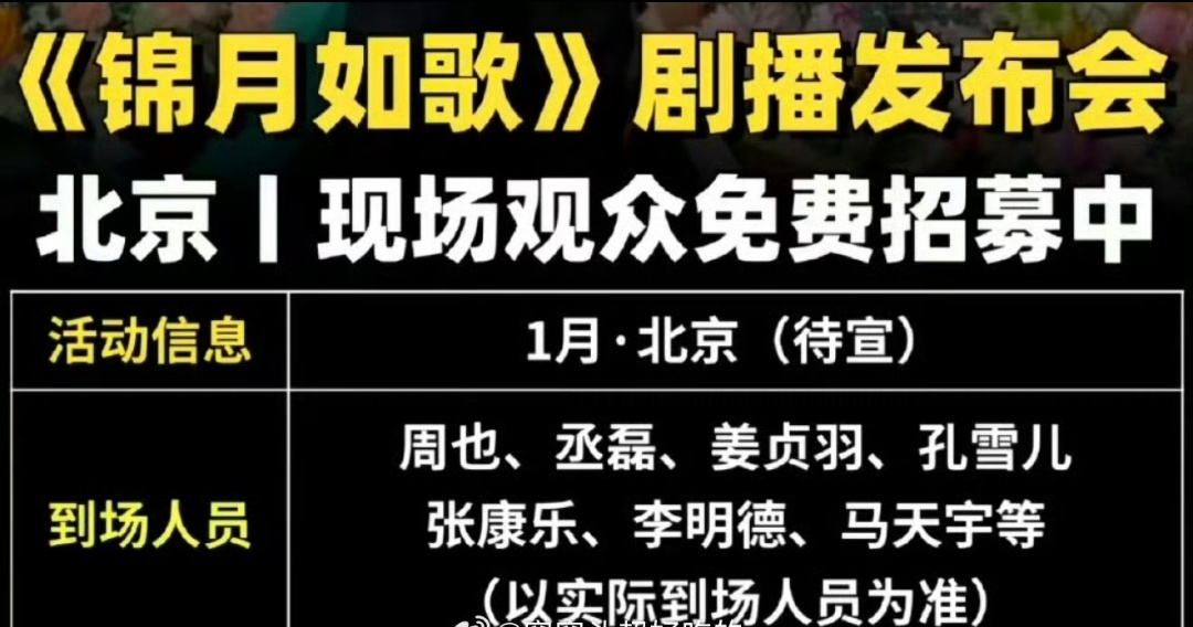 锦月如歌剧播发布会 太刺激了，马天宇和李明德要同台出现了吗?周也丞磊主演的《锦月