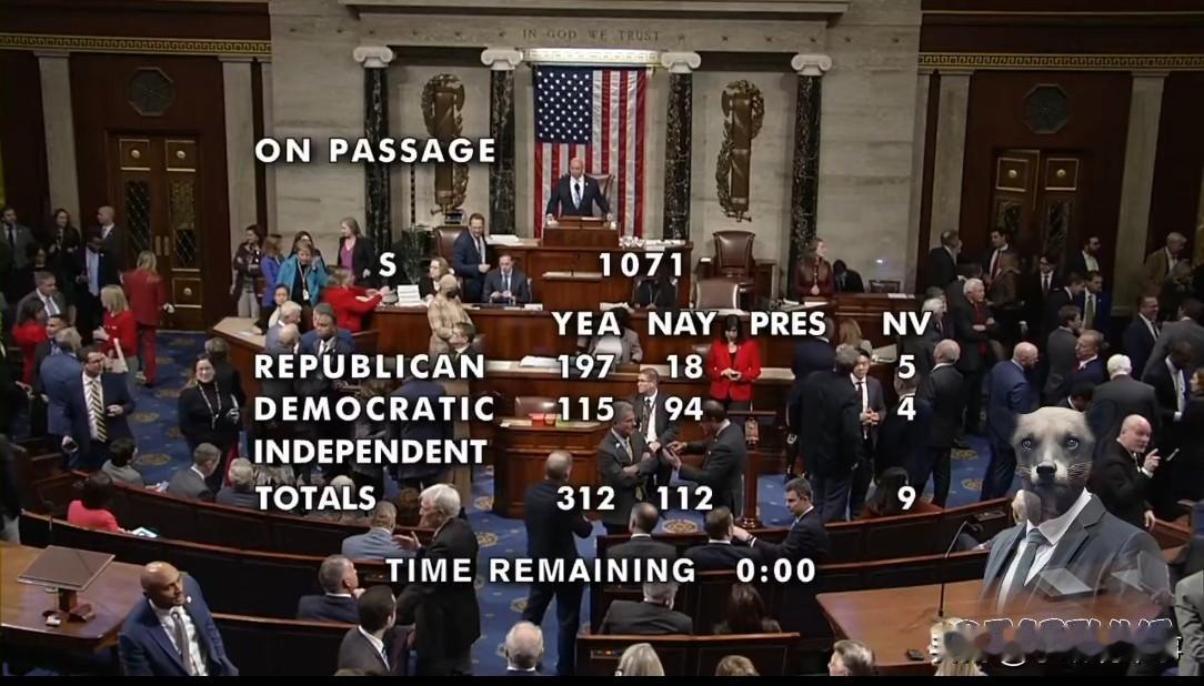 🇺🇸⚡️ — 昨天，美国众议院以312票赞成、112票反对和9票弃权的投票结