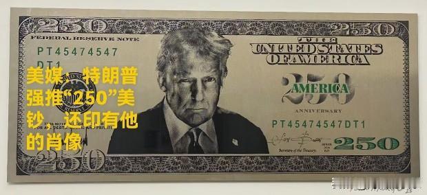 美媒：特朗普强推“250”美钞，还印有他的肖像

   据外媒报道以庆祝建国25