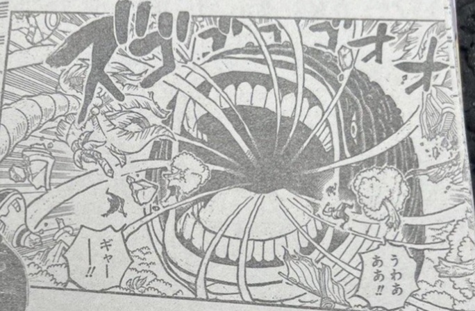 #海贼王1112话漫画# 尼卡路飞拿城堡塞住大沙虫怪嘴巴！视觉冲击力满满！！！老