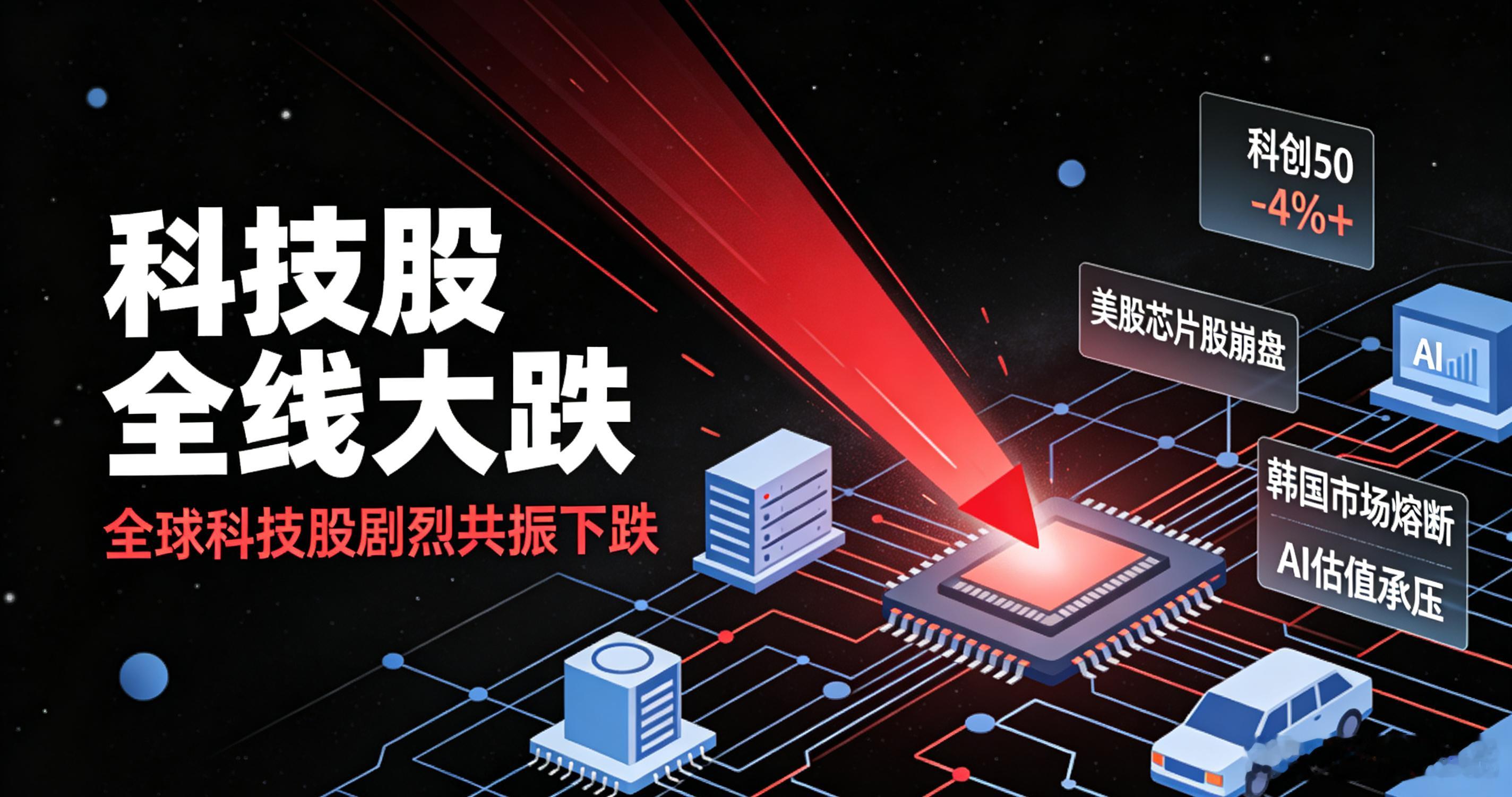 科技股全线大跌全球科技股集体崩了，A股科创50单日暴跌超4%，美股芯片股全线溃败