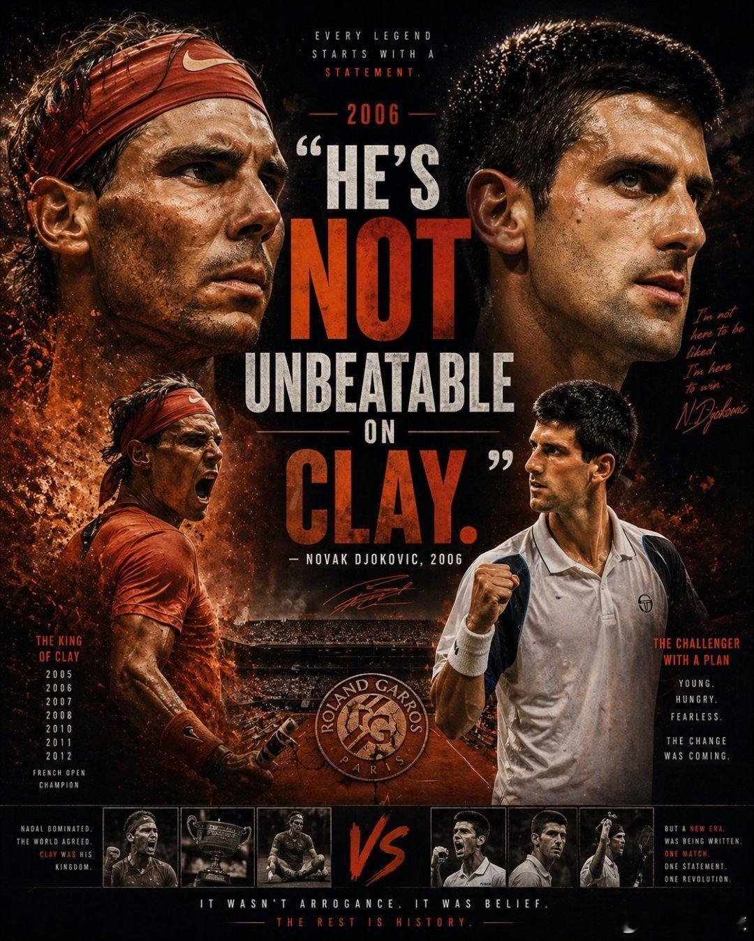 2006年，17岁的德约科维奇说：“纳达尔在红土并非不能击败。”最终，他成为了在