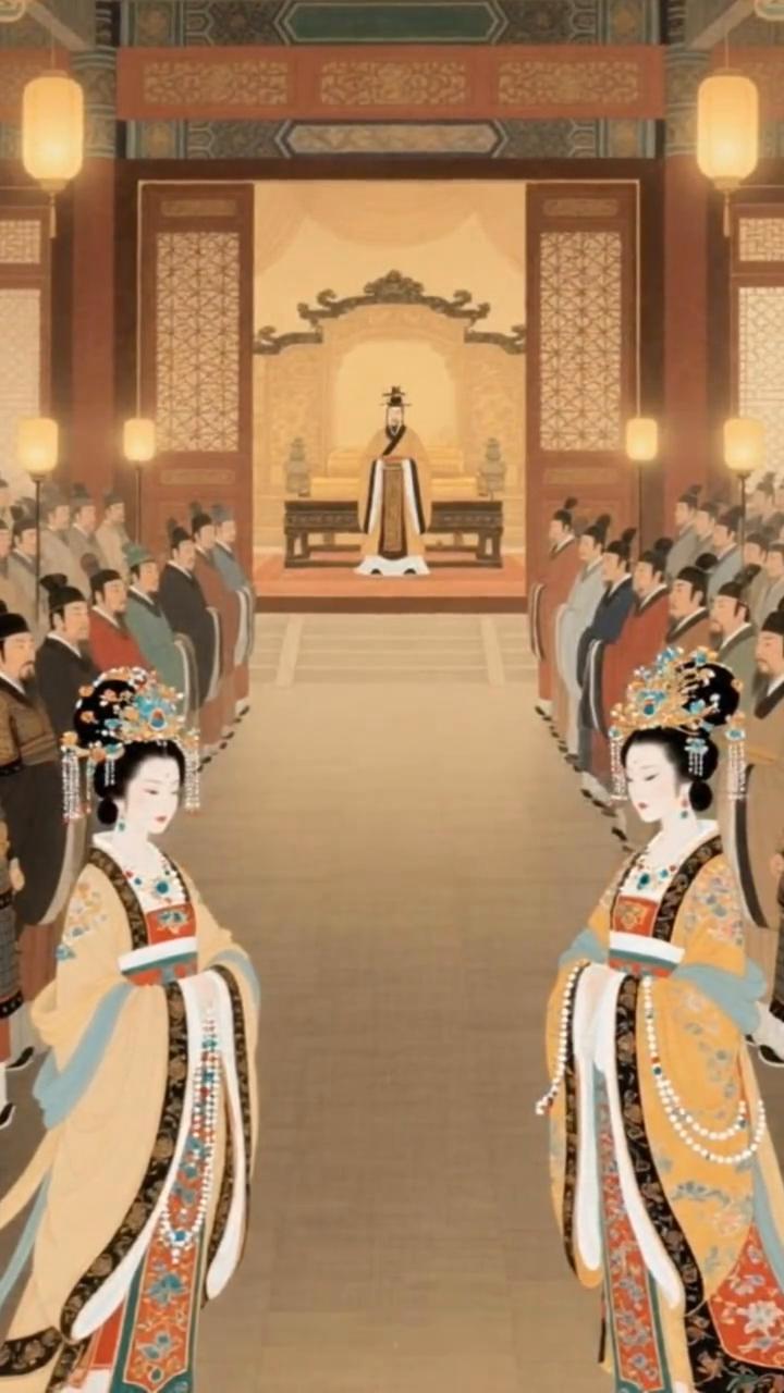 鎏金宫灯层层悬于雕梁画栋，暖光漫洒朱红殿宇，白玉金砖光洁如镜。殿内锦绣帷幕垂落，