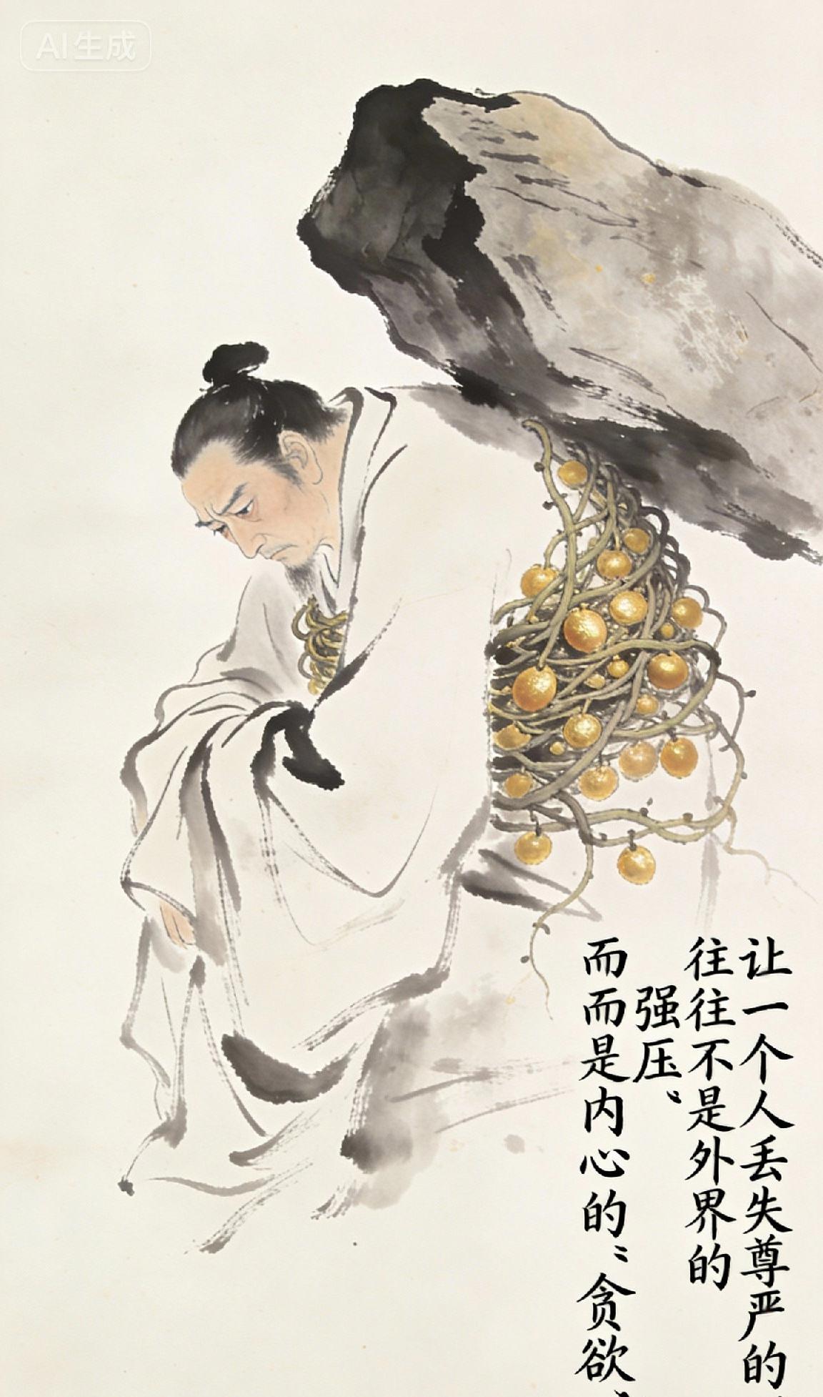 让一个人丢失尊严的，
往往不是外界的“强压”
而是内心的“贪欲”。

如果有人给