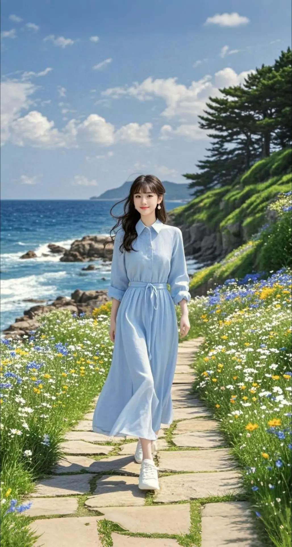 AI扩图 AI花路海风情