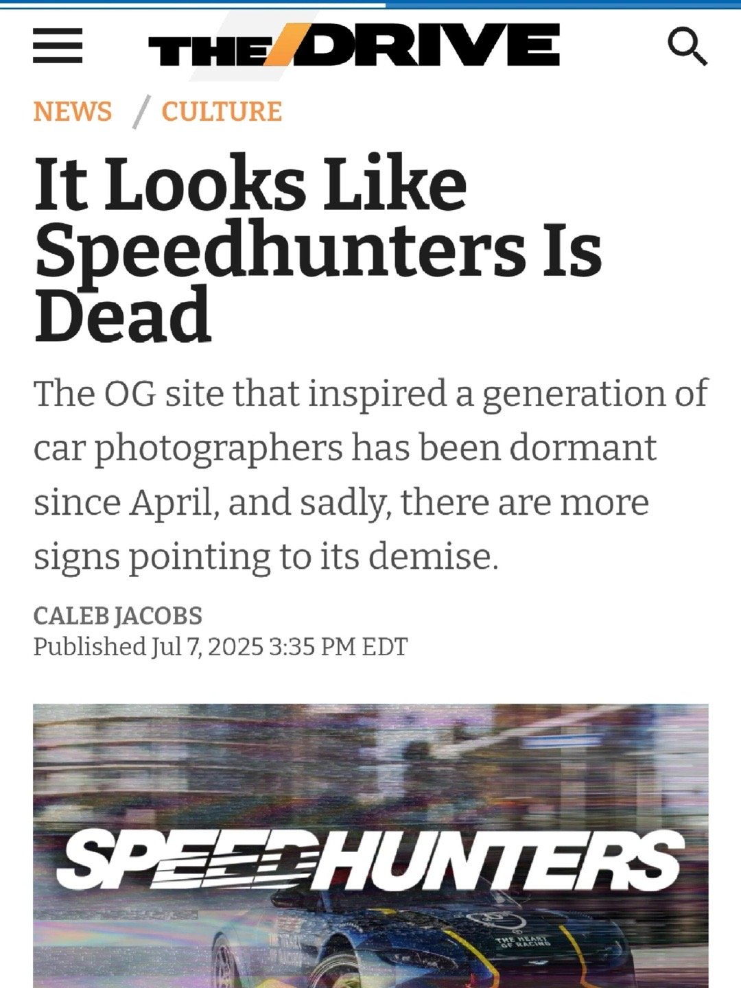 汽车文化已死？SpeedHunters关站，一个时代落幕！ 据《The Driv