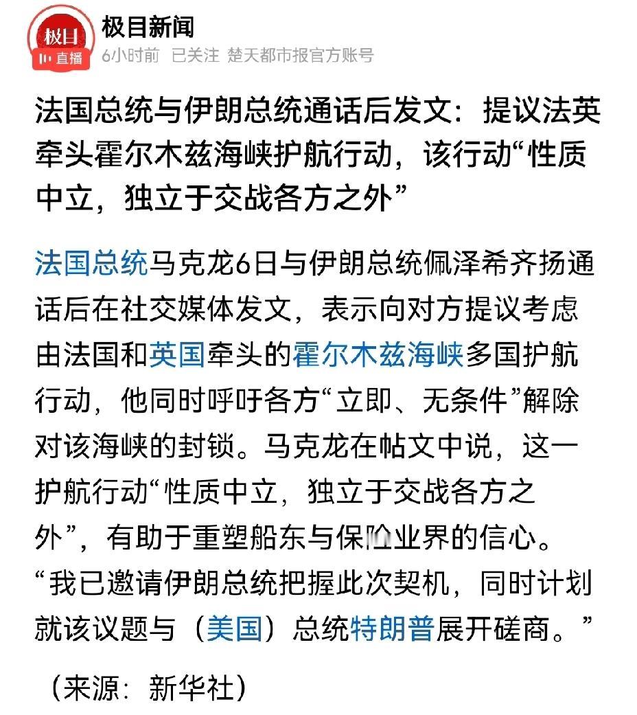 【法国还真把自己当回事儿了，竟声称要牵头霍尔木兹海峡多国护航行动】法国俨然以重要