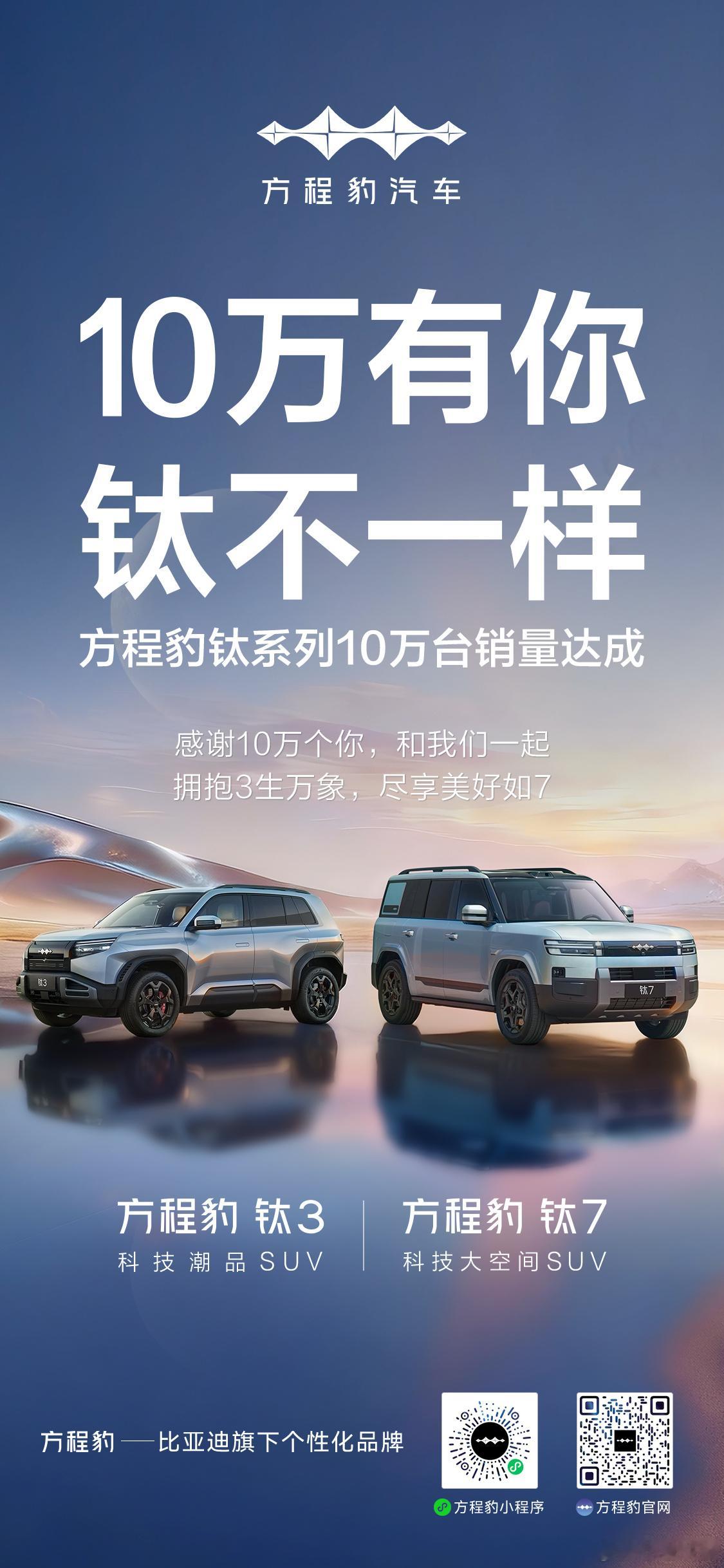 方程豹钛系列10万台销量达成！钛3、钛7让方盒子成为都市主流。 