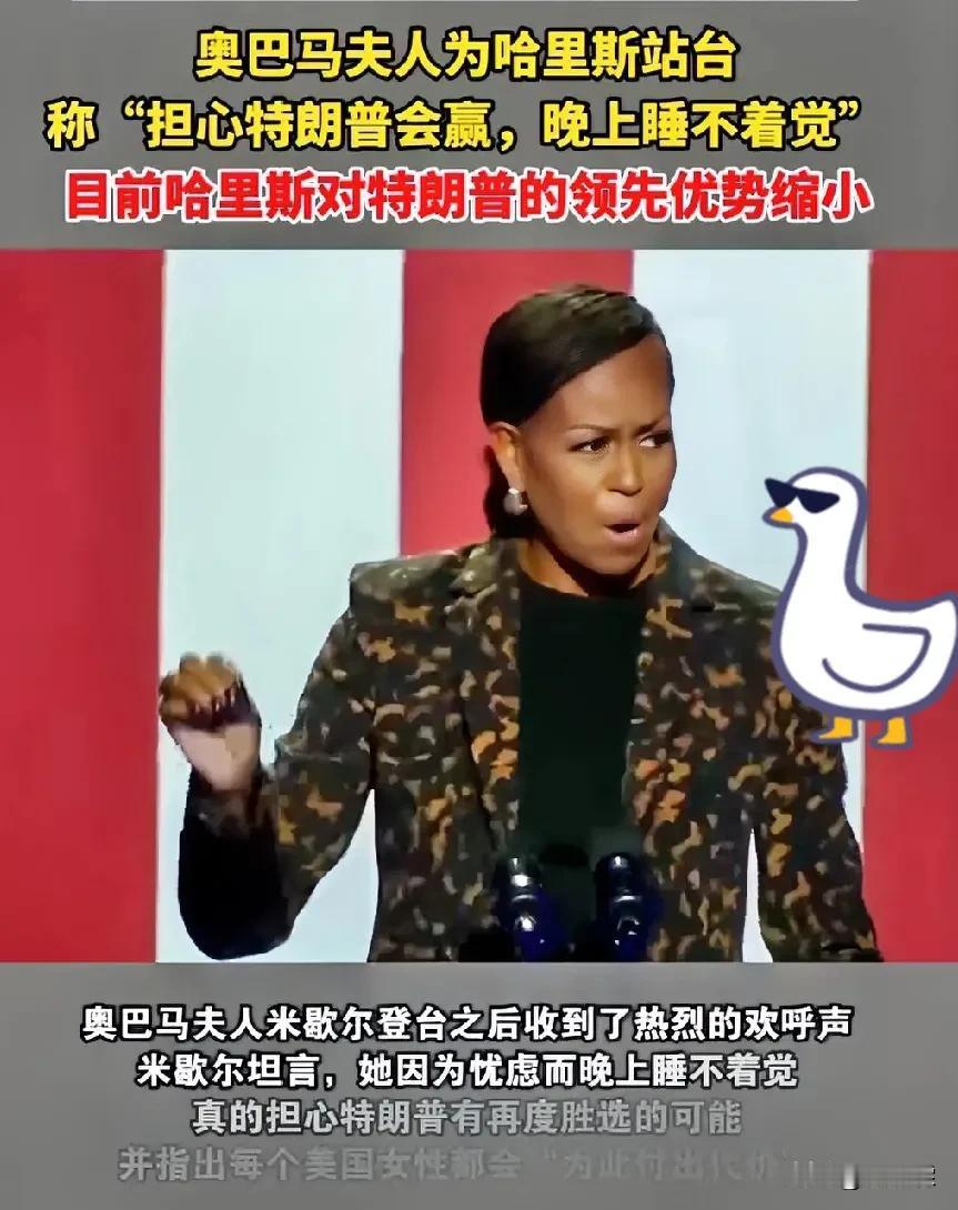 美国前黑人总统第一夫人米歇尔，担心哈里斯会输，担心得觉都睡不着！

他担心特朗普