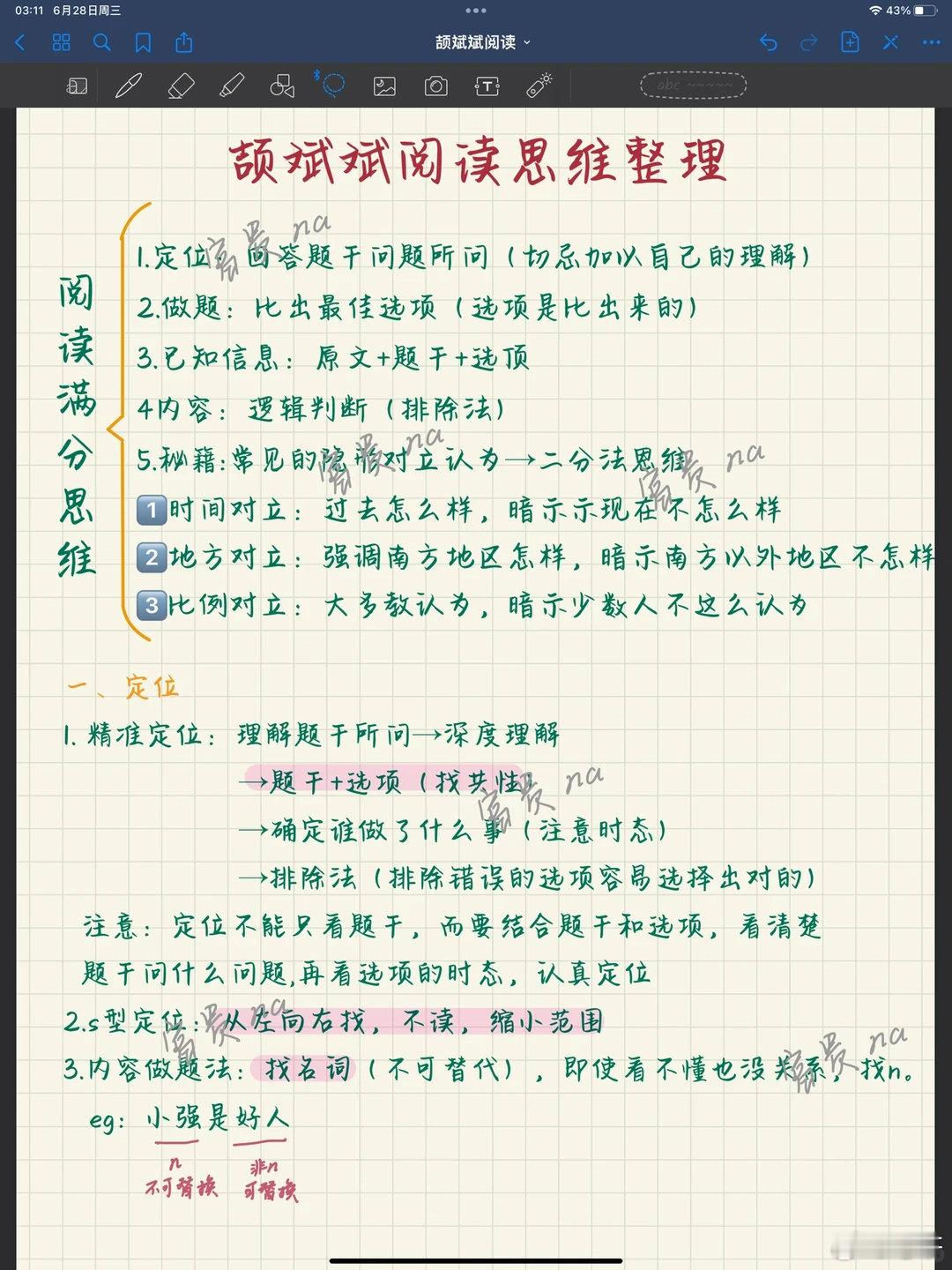 睡不着干脆整理了颉斌斌的考前救命阅读思维！超全的5页，希望大家看完可以阅读5对4