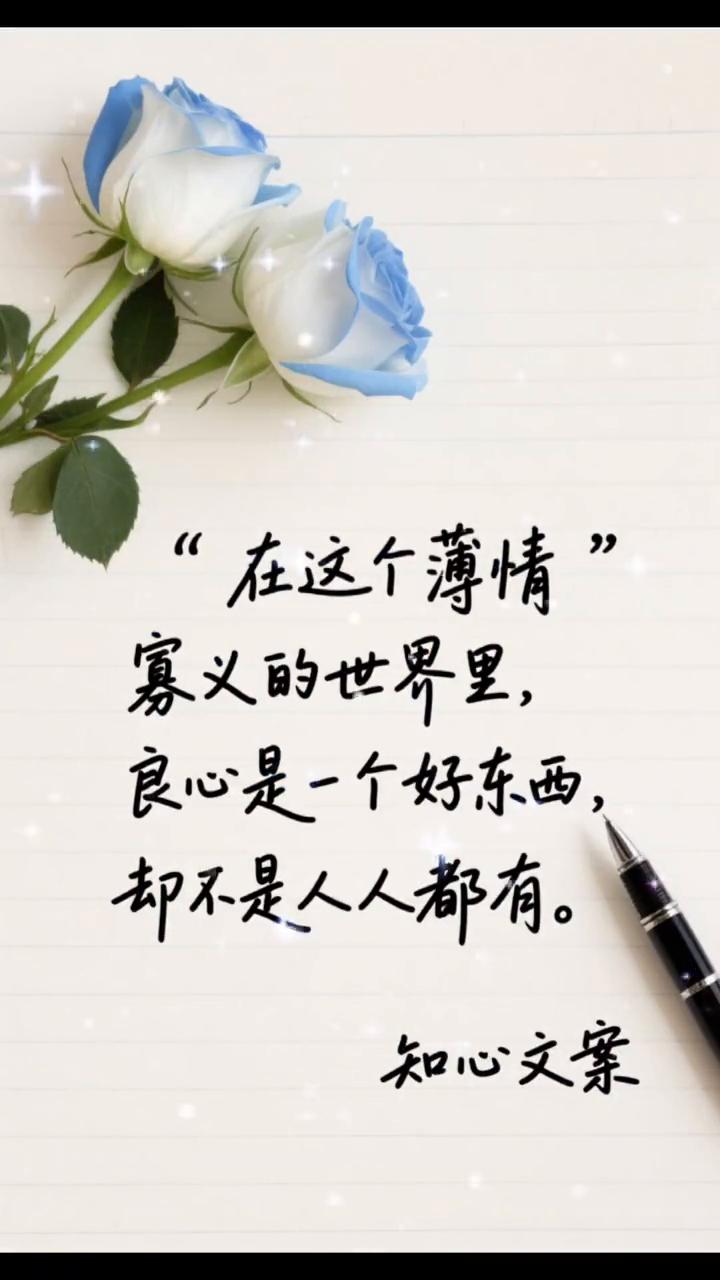 知心文案。
在这个薄情寡义的世界里，良心是一个好东西，却不是人人都有。