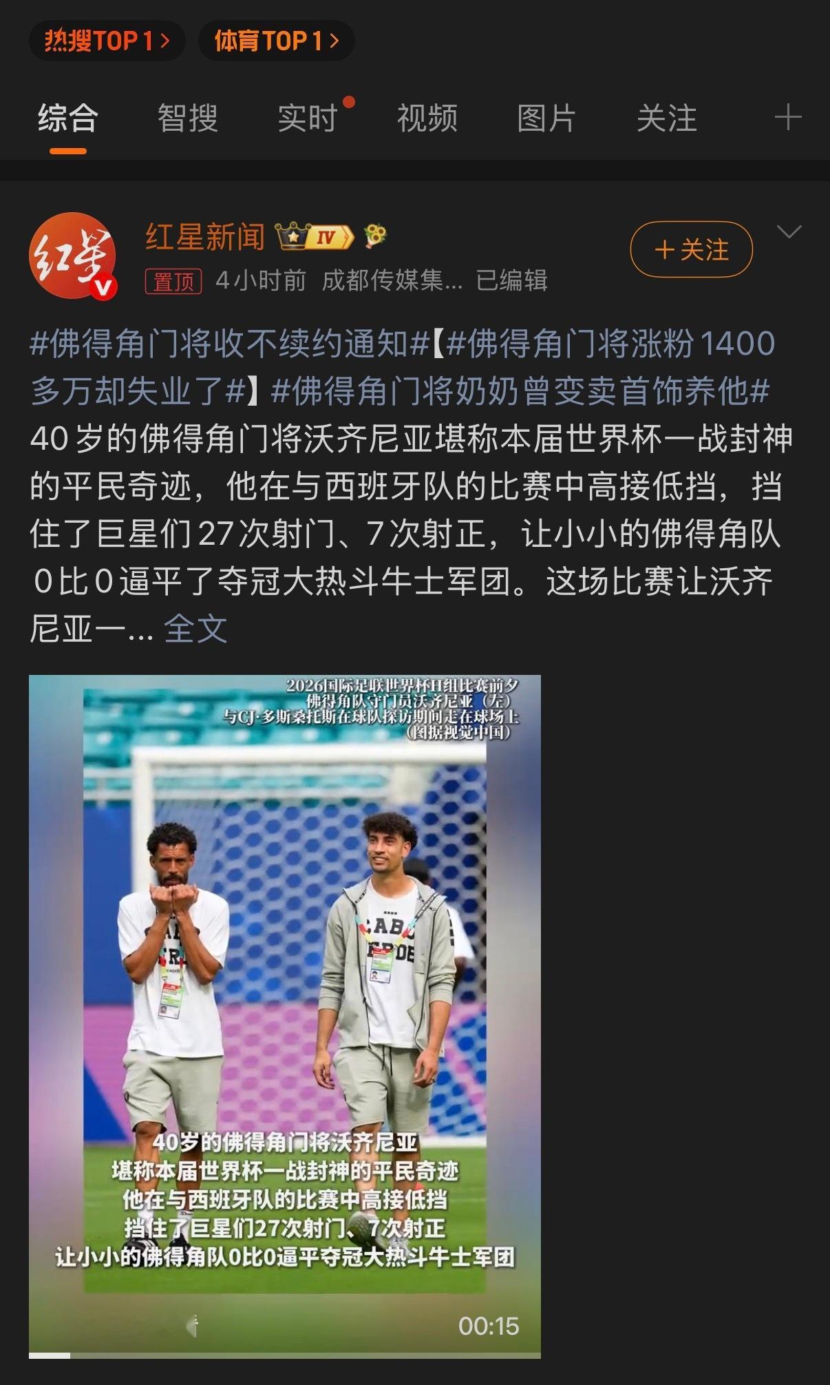 🔻世界杯开赛前就不续约了，合同7月到期。佛得角门将收不续约通知海外新鲜事世界杯