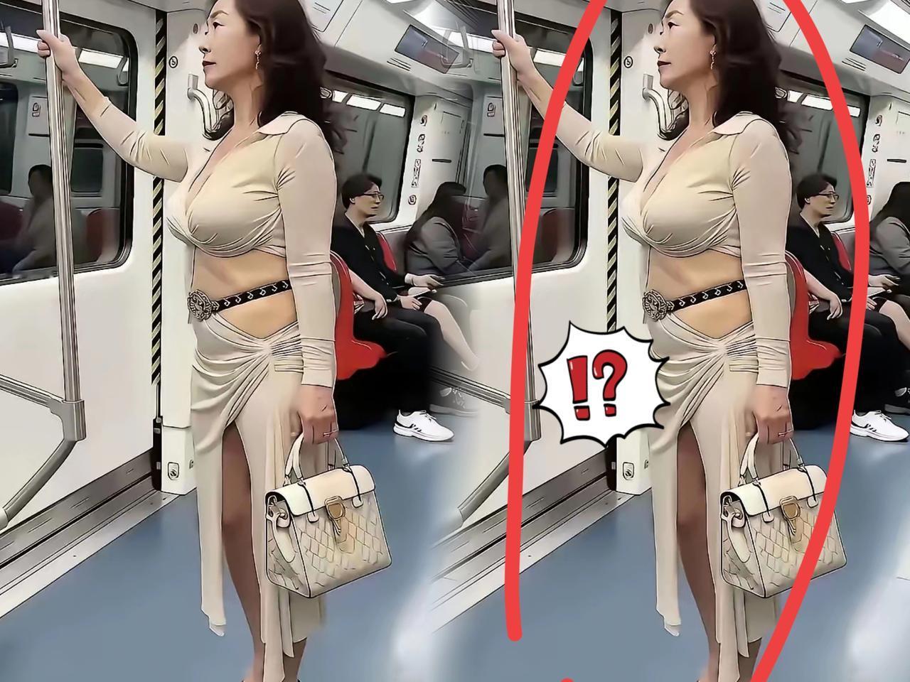 这哪是穿衣打扮，
分明是把“不服老”焊在了身上！
 
刷到那位穿露肚装+高开叉裙