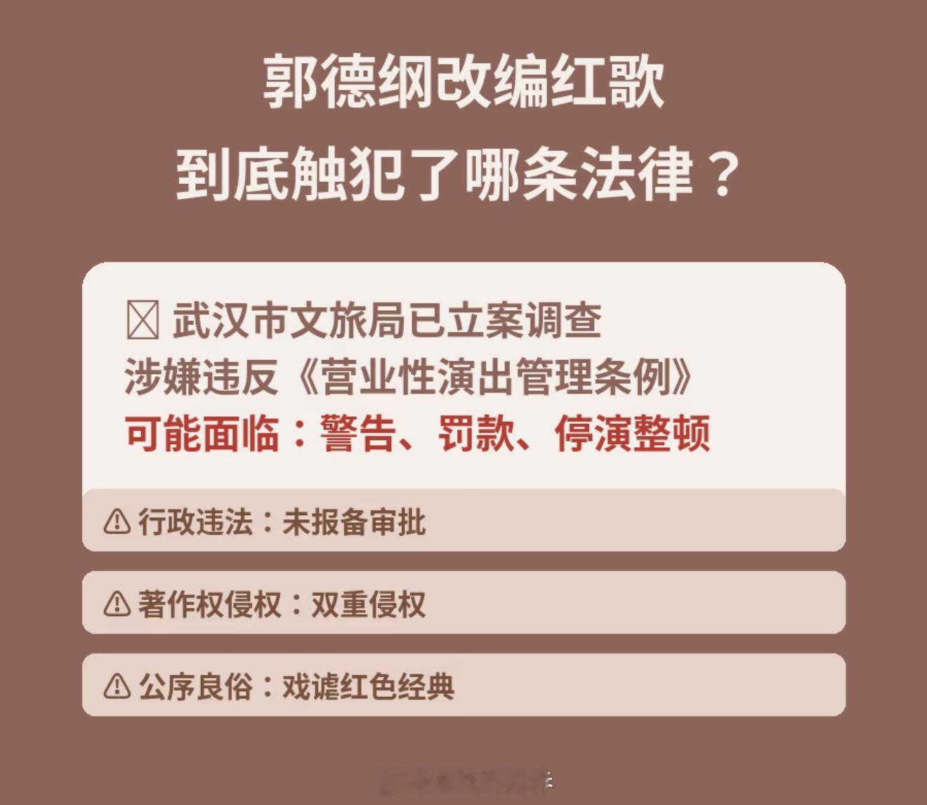 官方调查郭德纲演出改编红歌原本的“微山湖上静悄悄”，被他改成了“紫禁城中静悄悄”