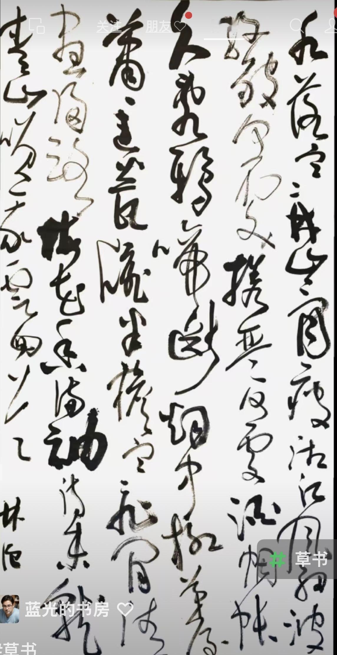 蓝光：今日得赏林强这幅书法作品，兴奋之情溢涌，在此写上自然流露的感受。吾观这幅作