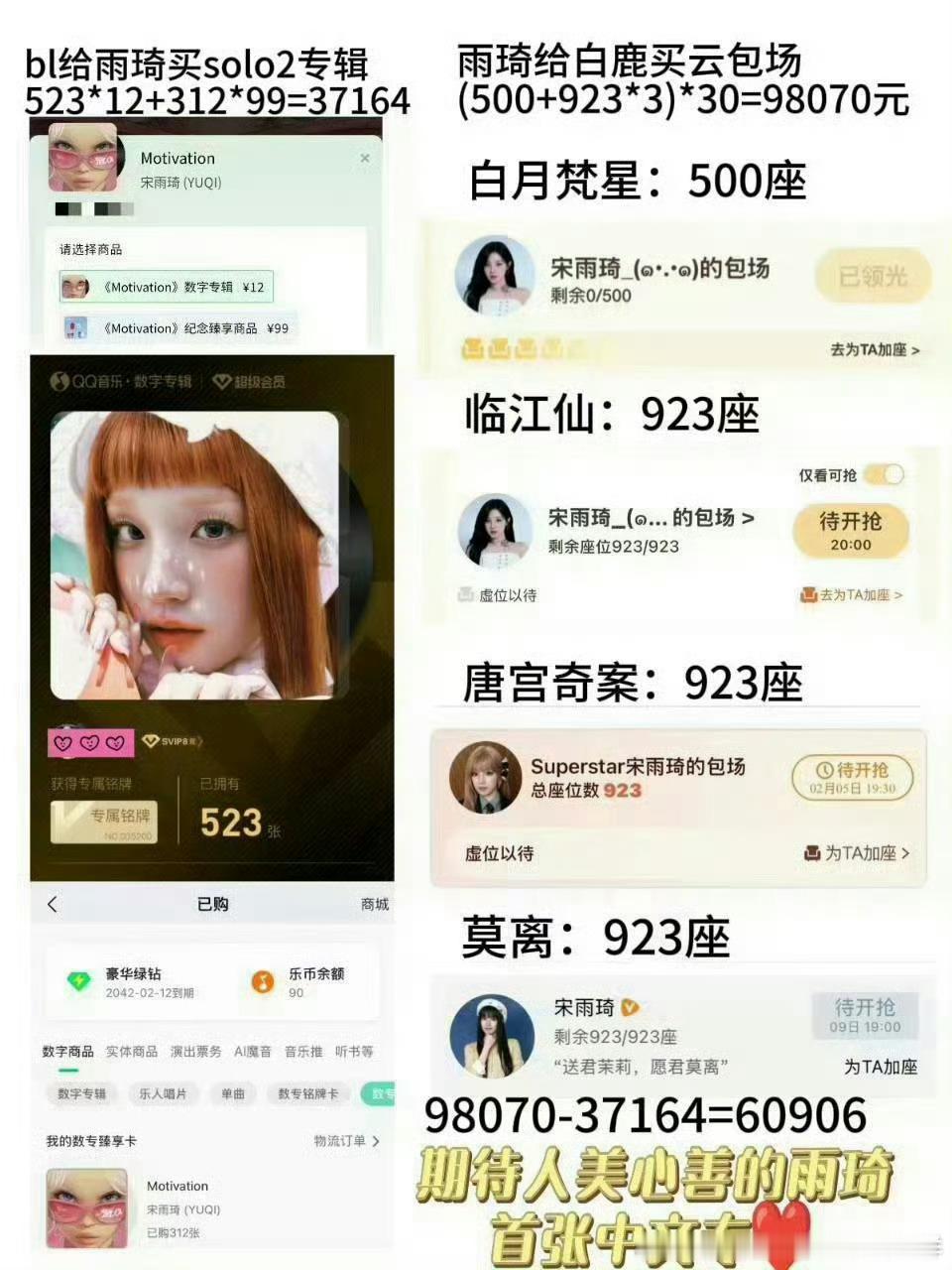 白鹿曾买了835张宋雨琦数字专辑没见过劳碌这么不要脸的，居然还好意思买这种热搜买