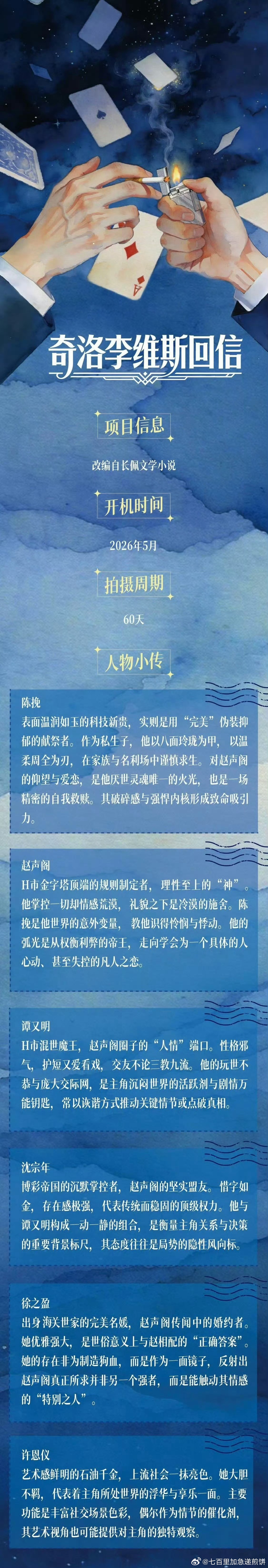 《奇洛李维斯回信》影视化改编自长佩文学同名小说 