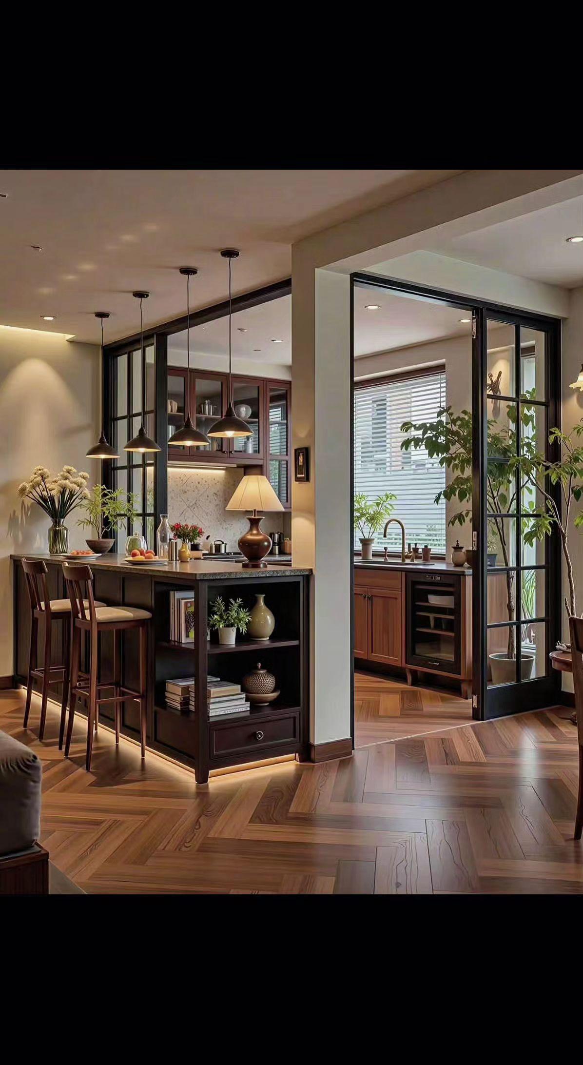 ✨灯光是家的呼吸，木纹是时光的掌纹🌿。三餐四季，温柔生长。