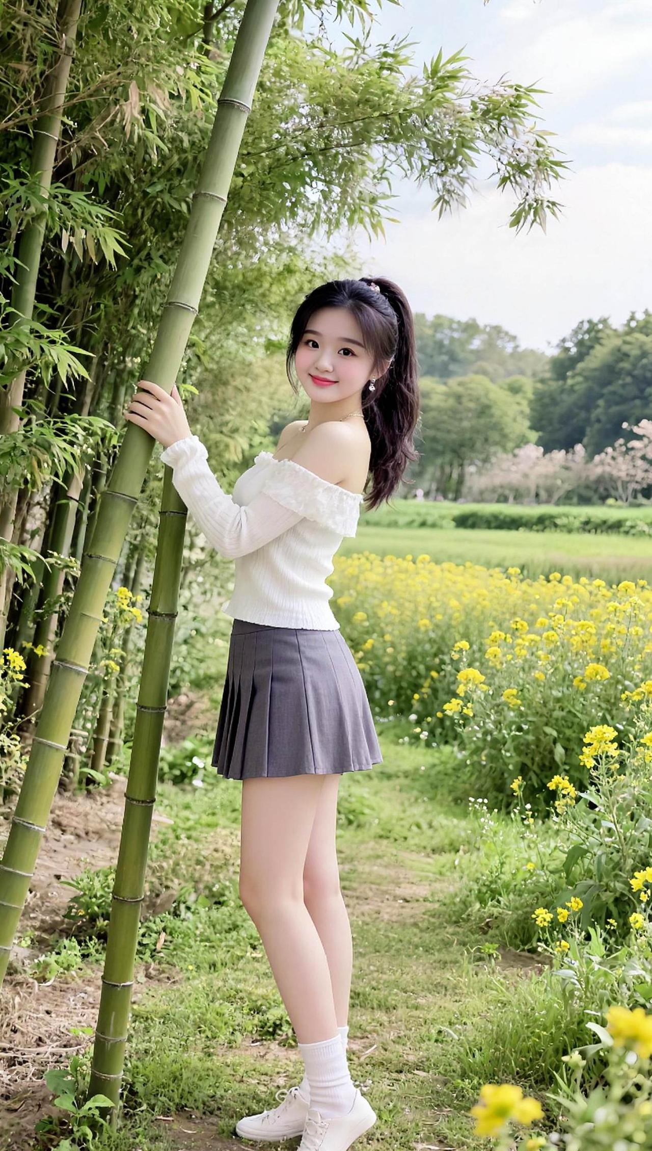 竹林边 清纯甜美 抖音玩法合伙