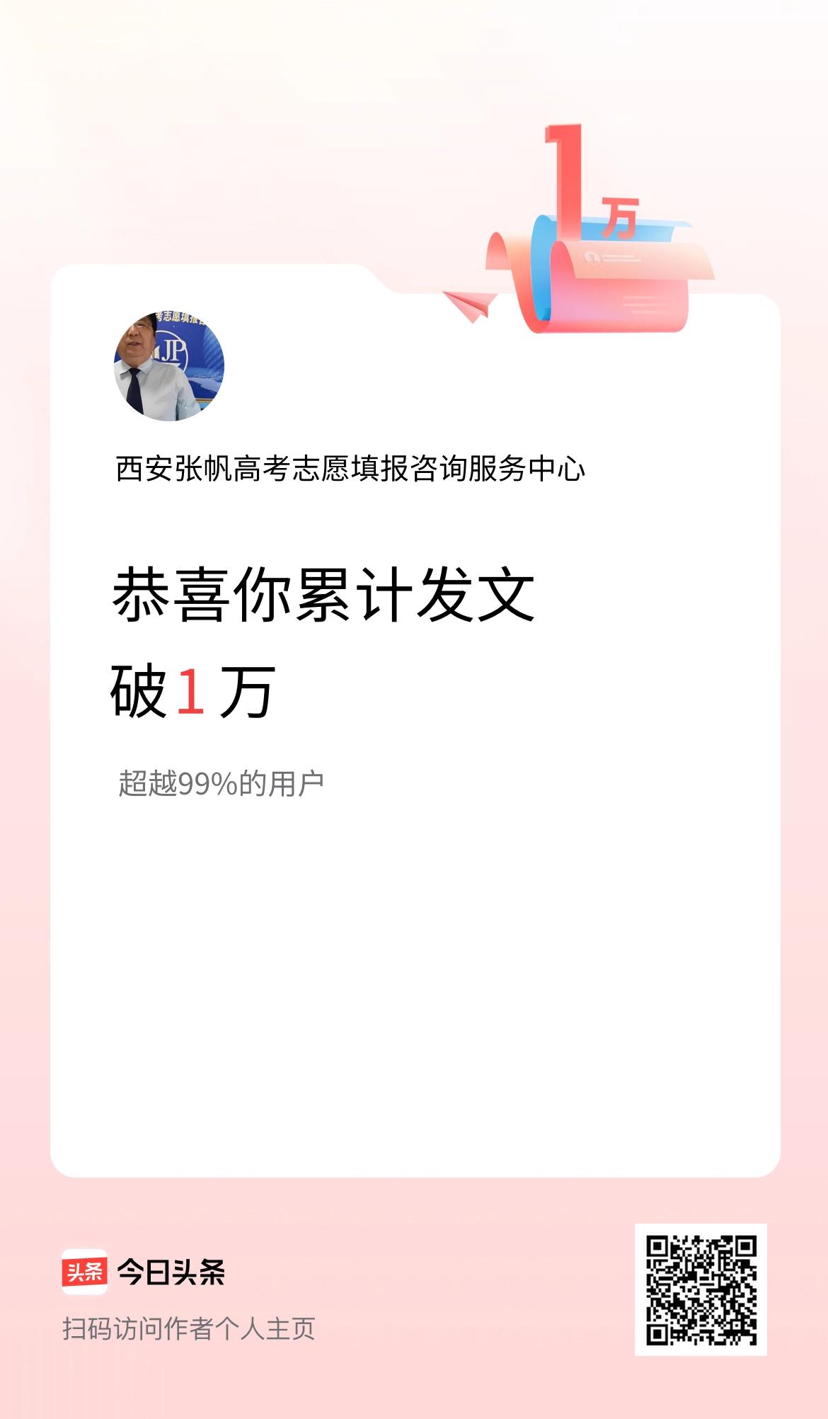 我在头条累计发布内容破1万啦！