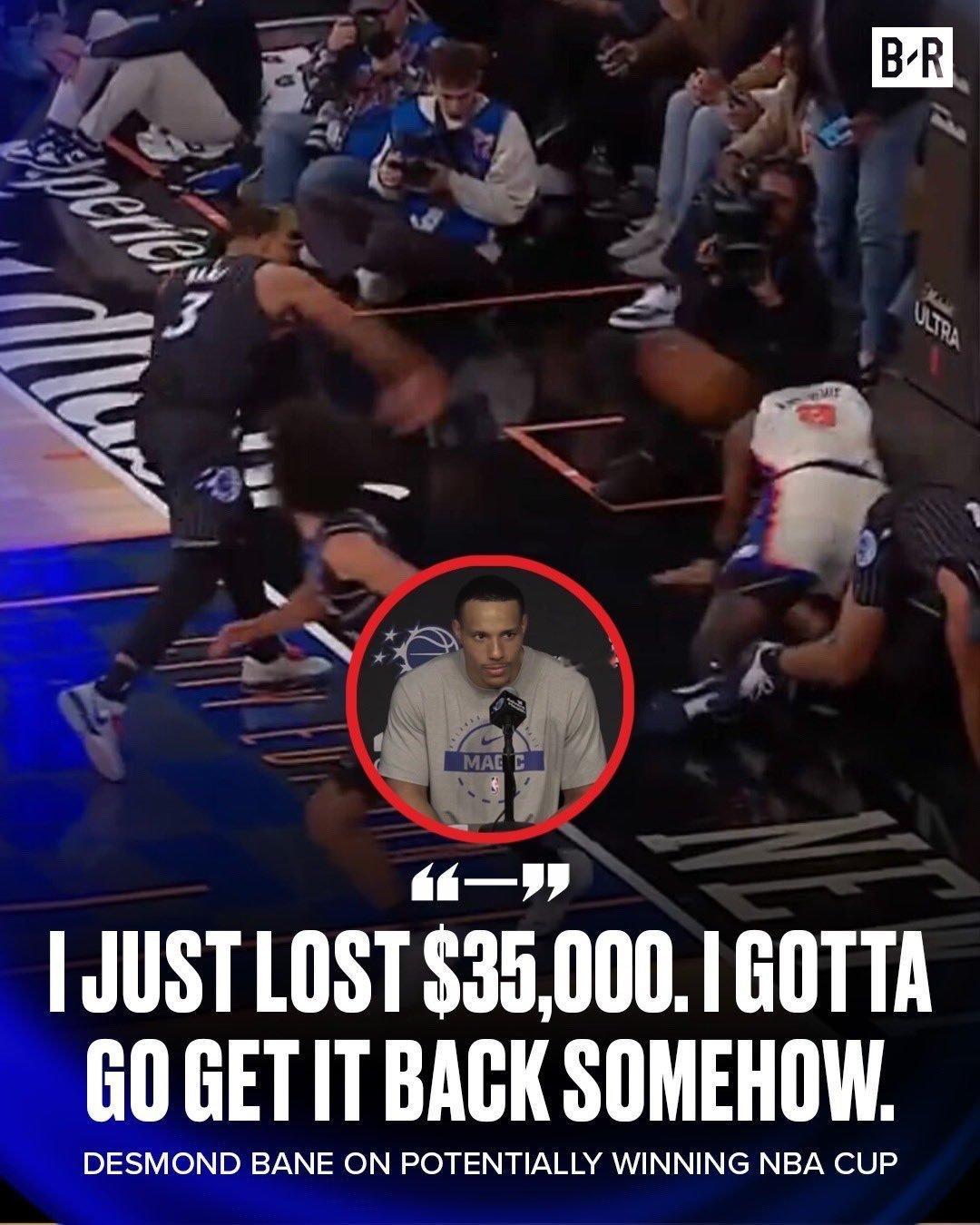 魔术晋级NBA杯半决赛贝恩说因为之前被罚了35000刀，得想办法挣回来，比如，N