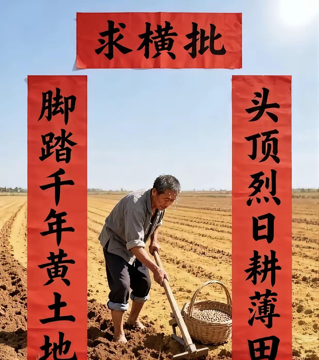 广东一位大学生，给自己种地的爷爷写的对联，可惜横批空缺着，至今没人能对出，恳求才