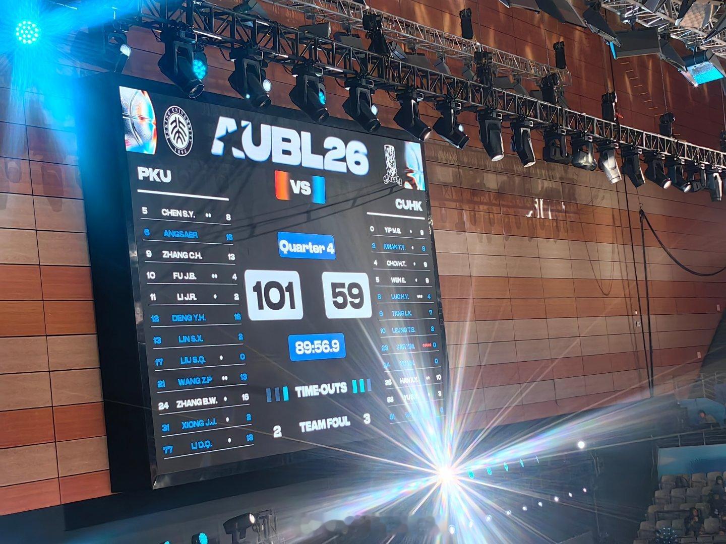 AUBL2026北京大学VS香港中文大学比赛结束，北大101：59战胜香港中文大