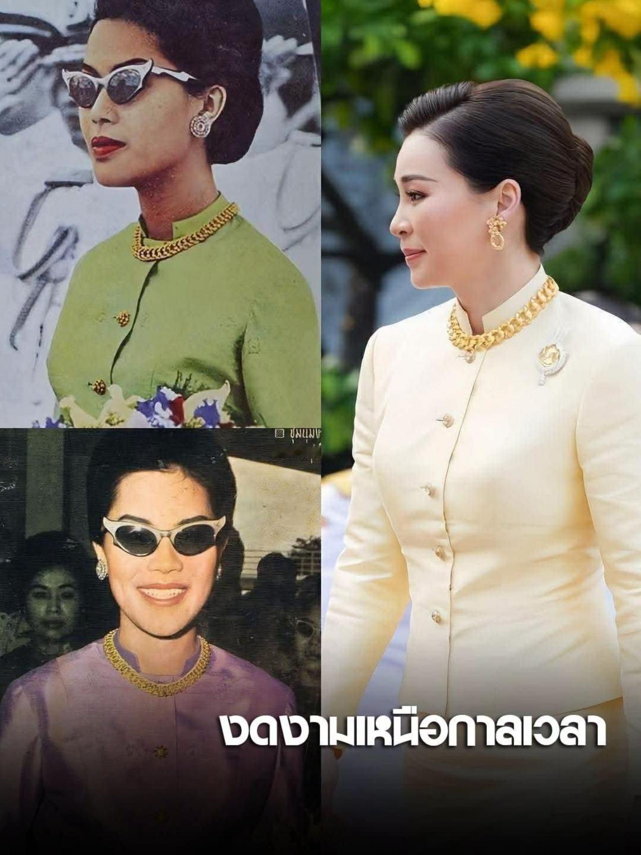 诗丽吉太后的大金链子，如今传给了苏提达
说白了，泰国王室就是一座金光闪闪的"牢笼
