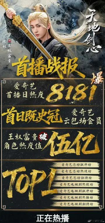 成毅天地剑心王权富贵角色热度，未定档7月19日就破了三亿！10月底才定档播剧！成