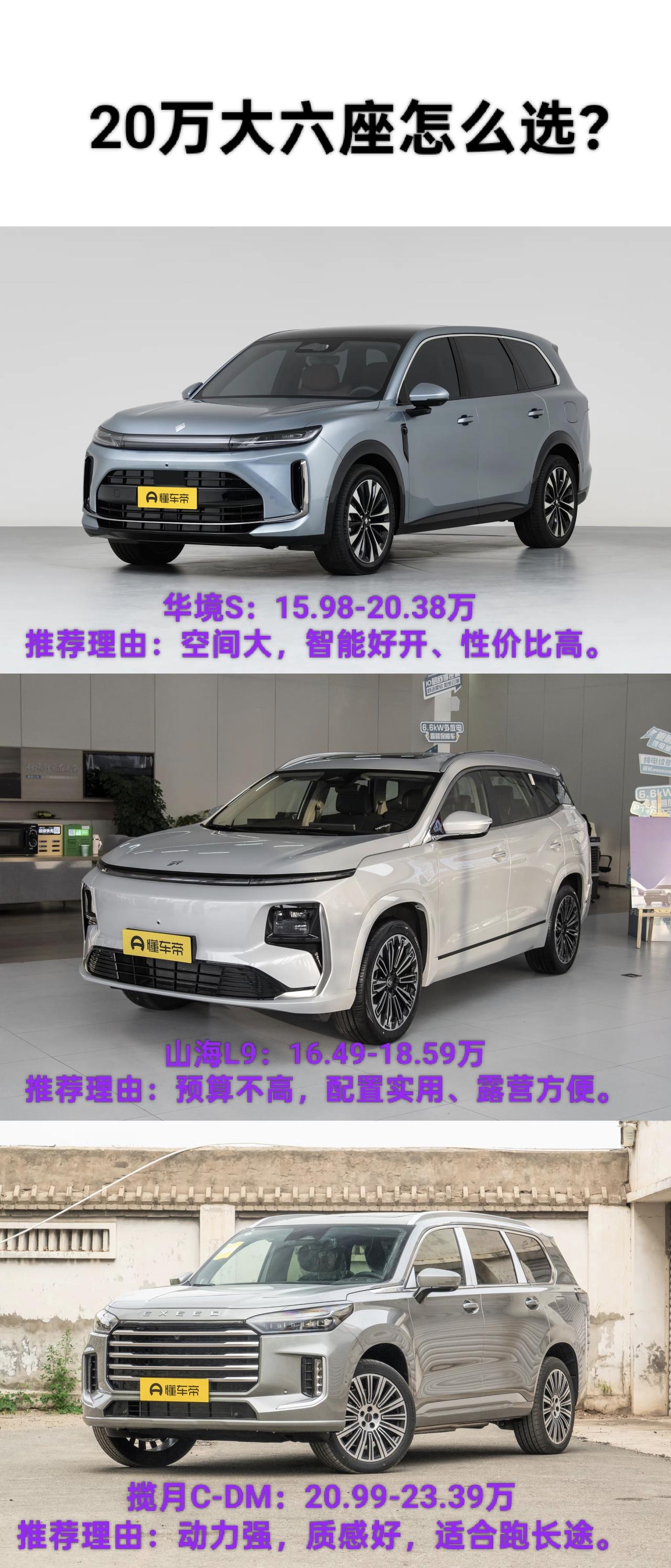 20万的大六座SUV，挑了三台入门低的，适合日常代步和长途出行，简单唠唠这仨车怎