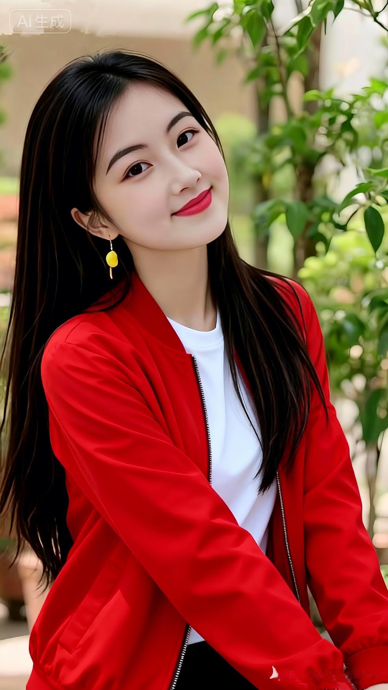 女子着正红外套挺括大气，内搭纯白衣料干净简约，色彩对比鲜明，气质利落又不失温婉，