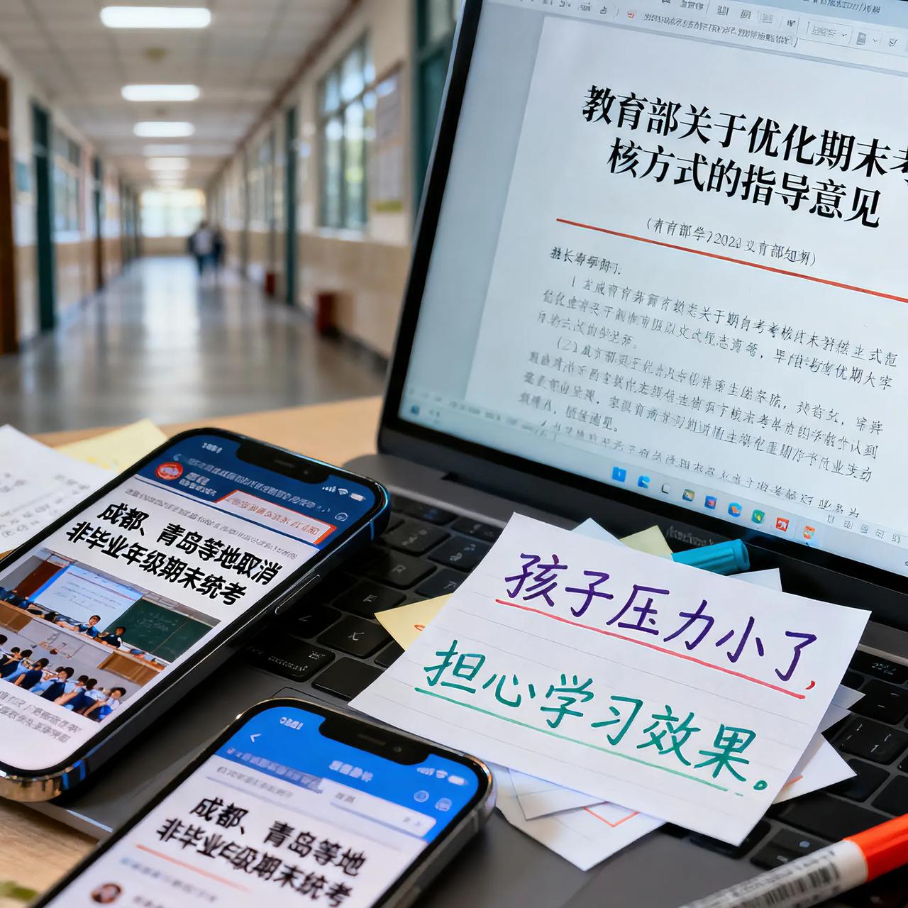 太意外！全国多地取消期末统考，家长喜忧参半？
 
近期成都、青岛等多地陆续取消非