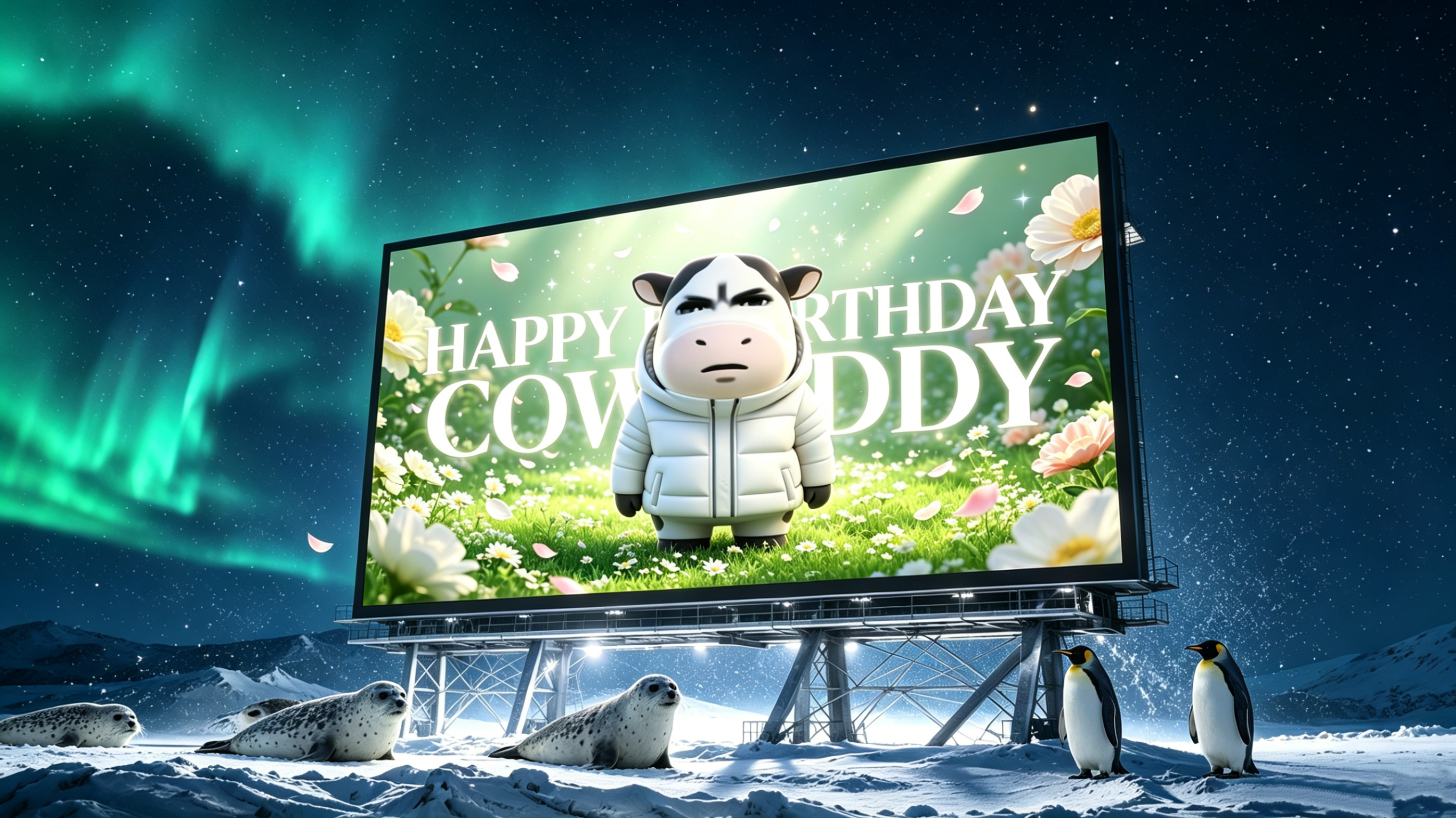 💚全牛首例北极户外大屏应援💚🐮极光在冰原尽头无声蔓延绿光在屏幕边缘凝结成冰