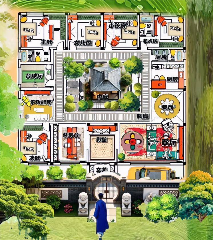 生活硬生生的把一个409㎡，没本钱的合院逼成了自建房大咖，门头没丢了，影壁没丢，