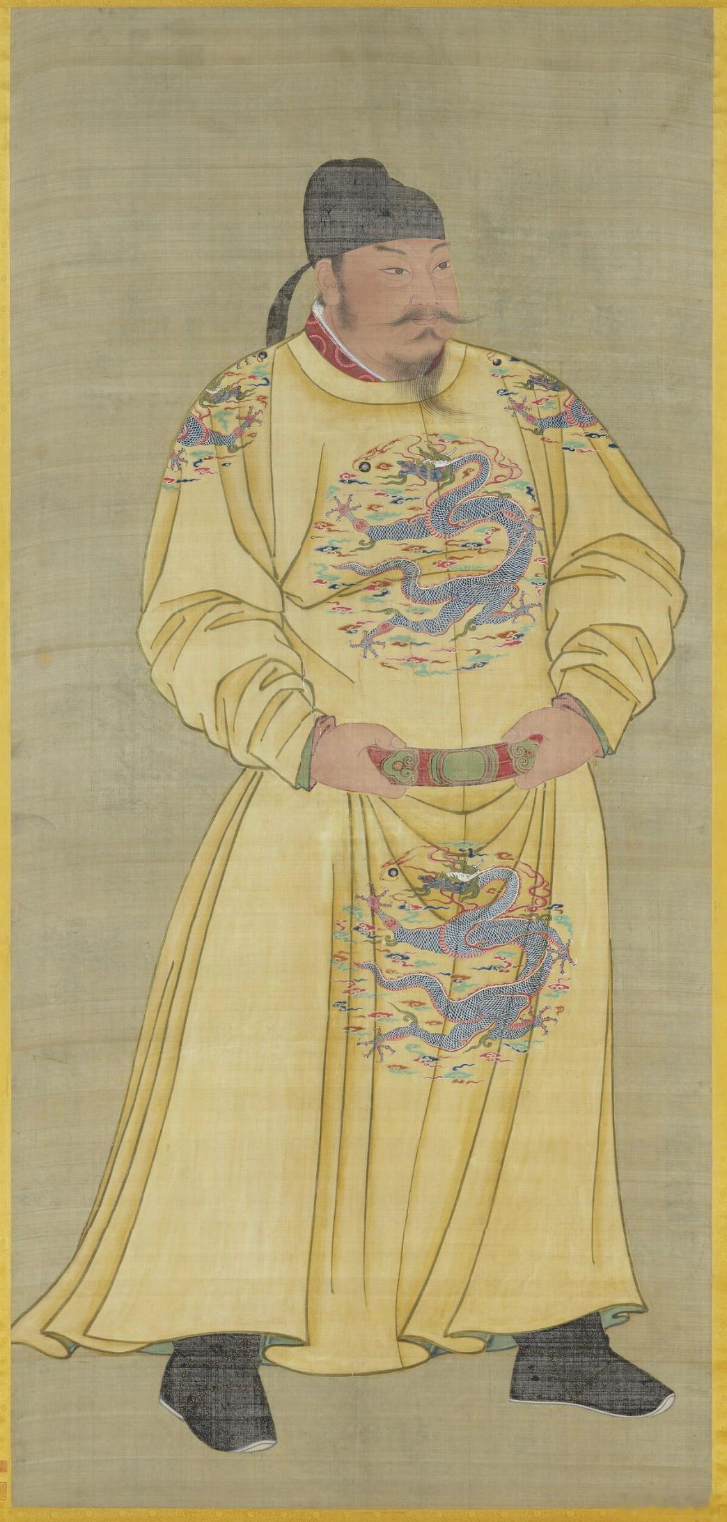 唐太宗立像，台北故宫博物院/藏此幅绘唐太宗李世民全身像，头戴乌纱帽，黑鬓发长须，