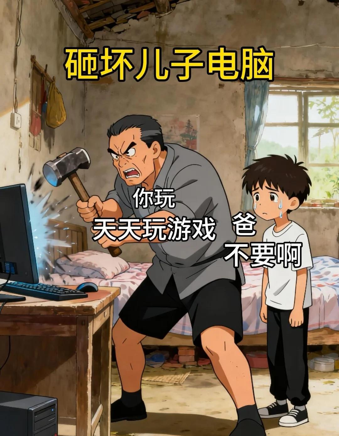 你玩，天天玩游戏！爸不要啊
小东劝学日记 此图有梗 007通关怪谈 梗图 爷们儿