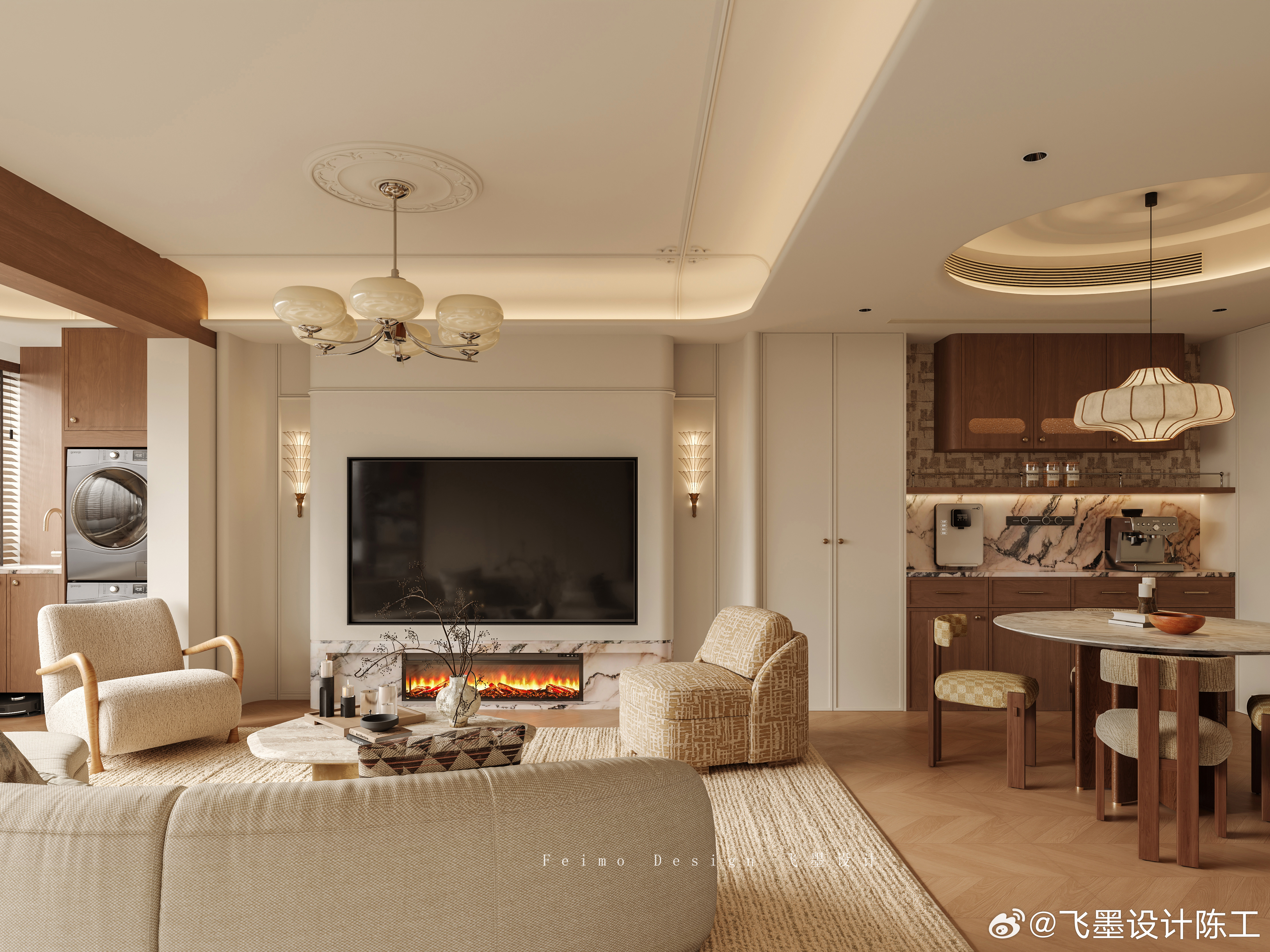 秋日氛围感拉满的家，是法式中古感独一份的魅力~奶咖色+胡桃木搭配，百搭耐看不出错