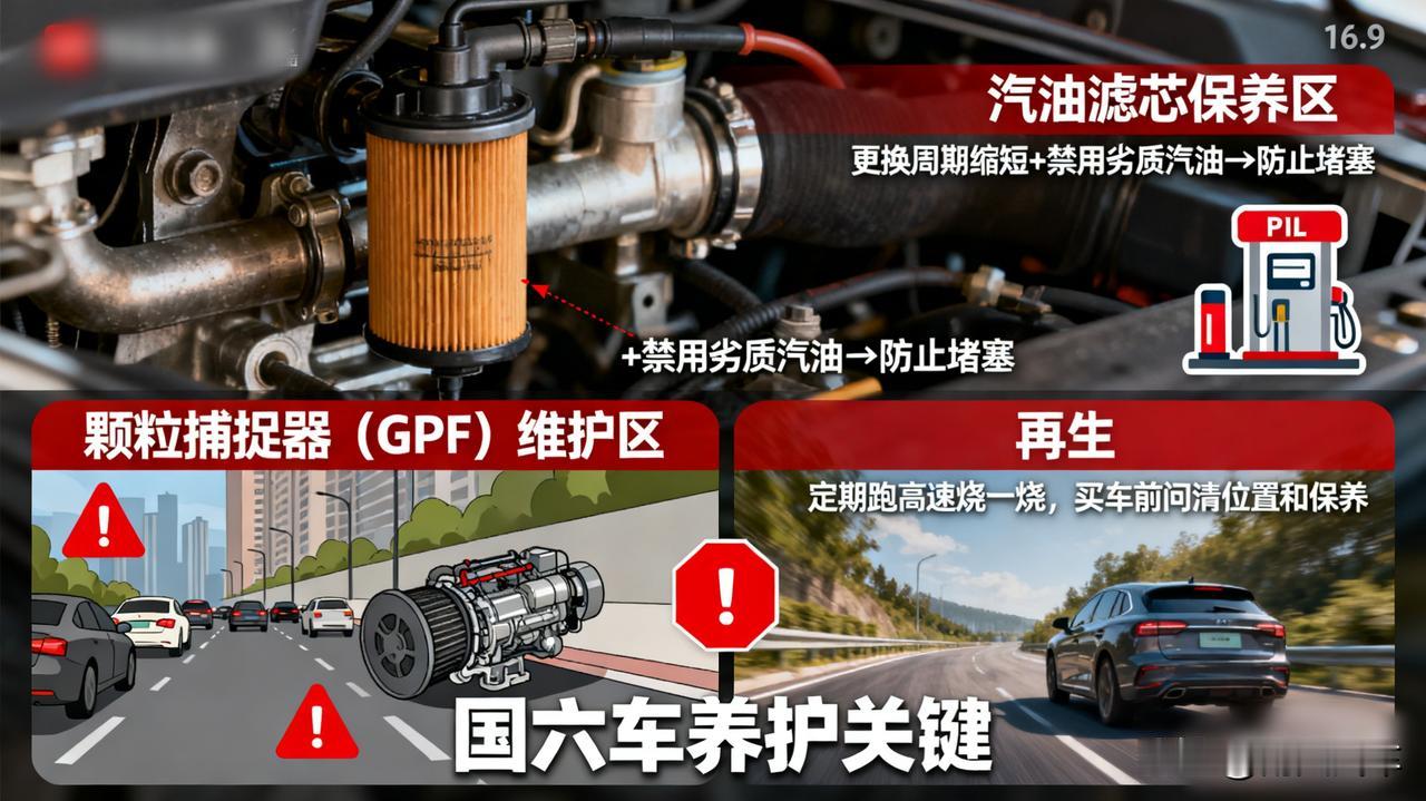 国六车娇贵？这两个地方一定要注意。

①汽油滤芯更换周期缩短，别用劣质汽油，容易
