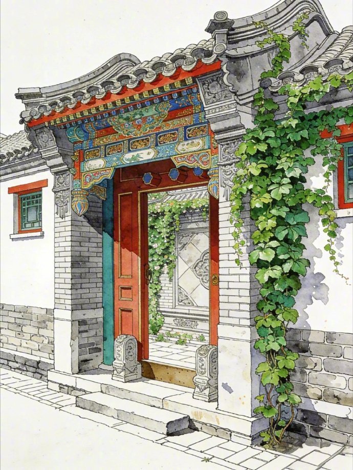 小院四方几度春风几度雨，新房一座半藏农具半藏书。 