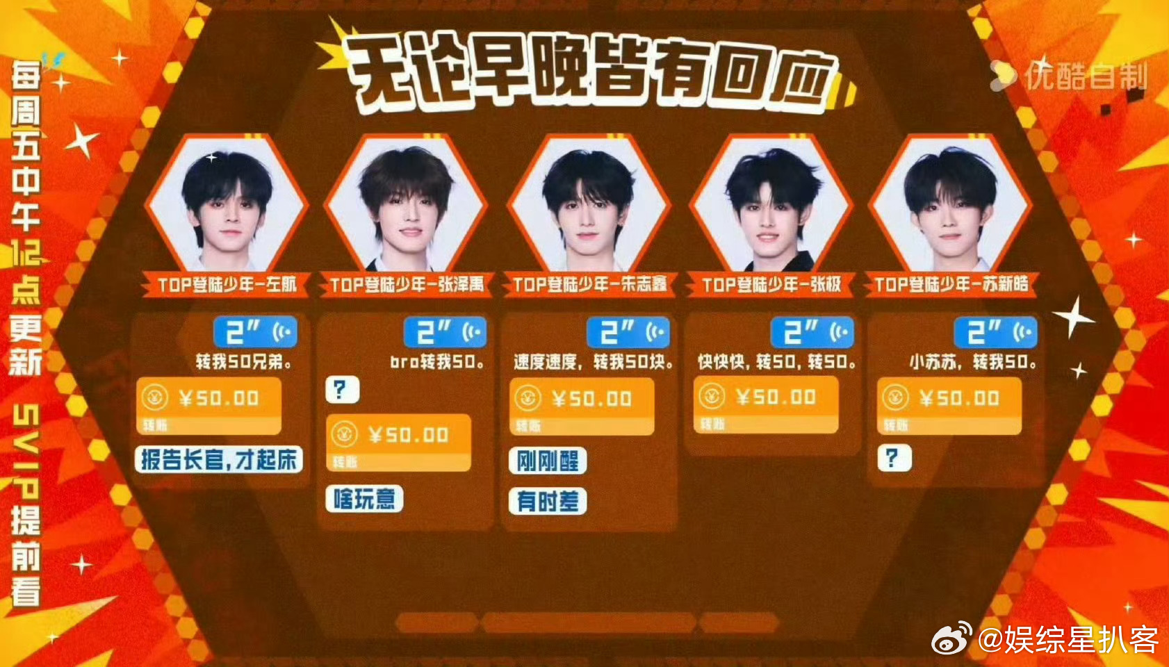 TOP和TFing都给穆祉丞转账了周五晚高疯别人借钱要理由，穆祉丞借钱靠信任。黄