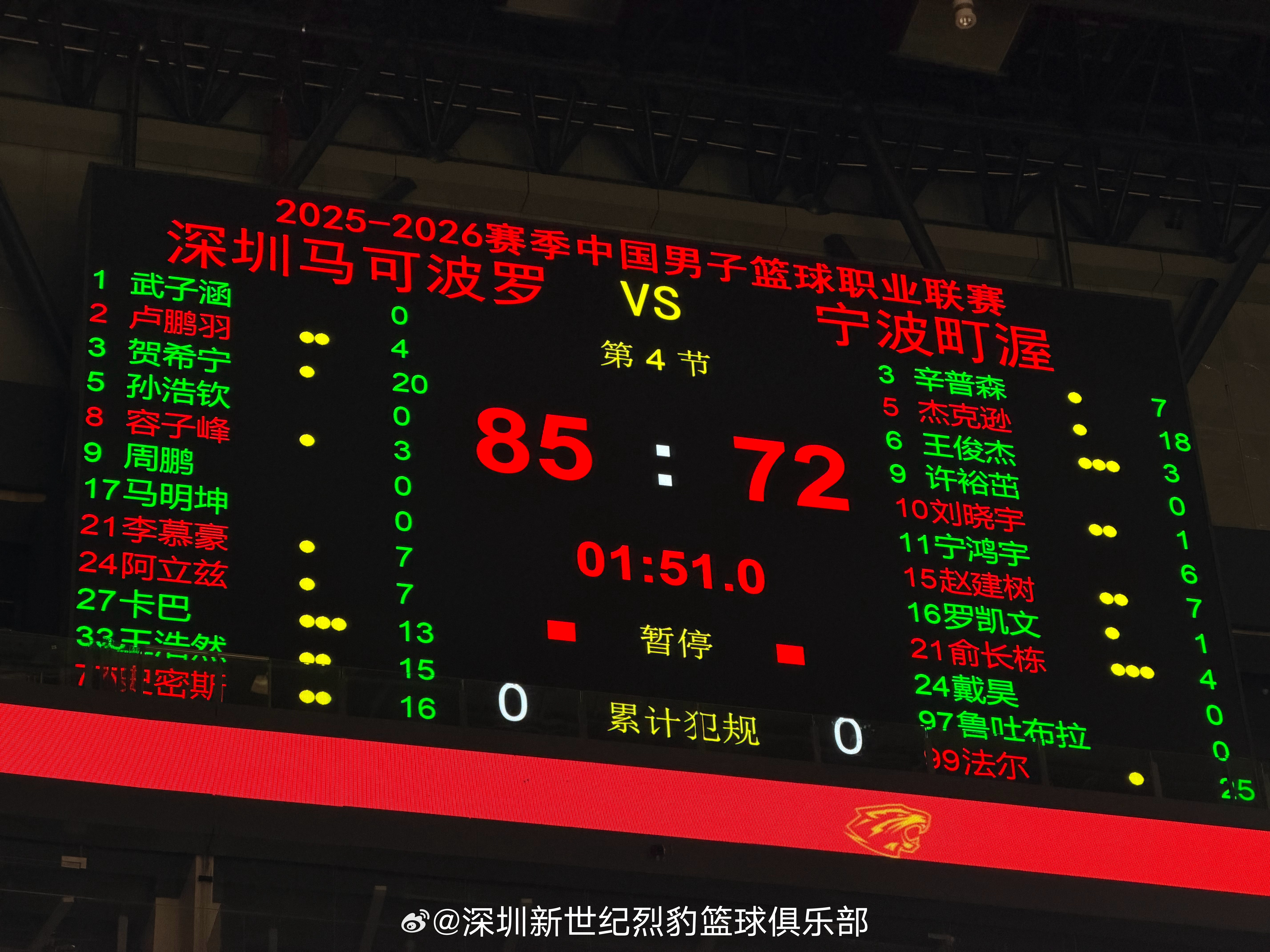 深圳男篮vs宁波男篮 第三节比赛结束，深圳马可波罗85:72暂时领先深圳马可波罗