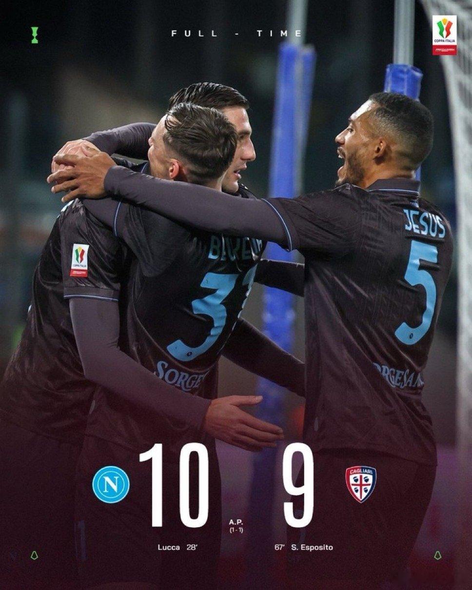 另一方面 那不勒斯点球艰难的淘汰了卡利亚里国际米兰5比1威尼斯热点解读那不勒斯居