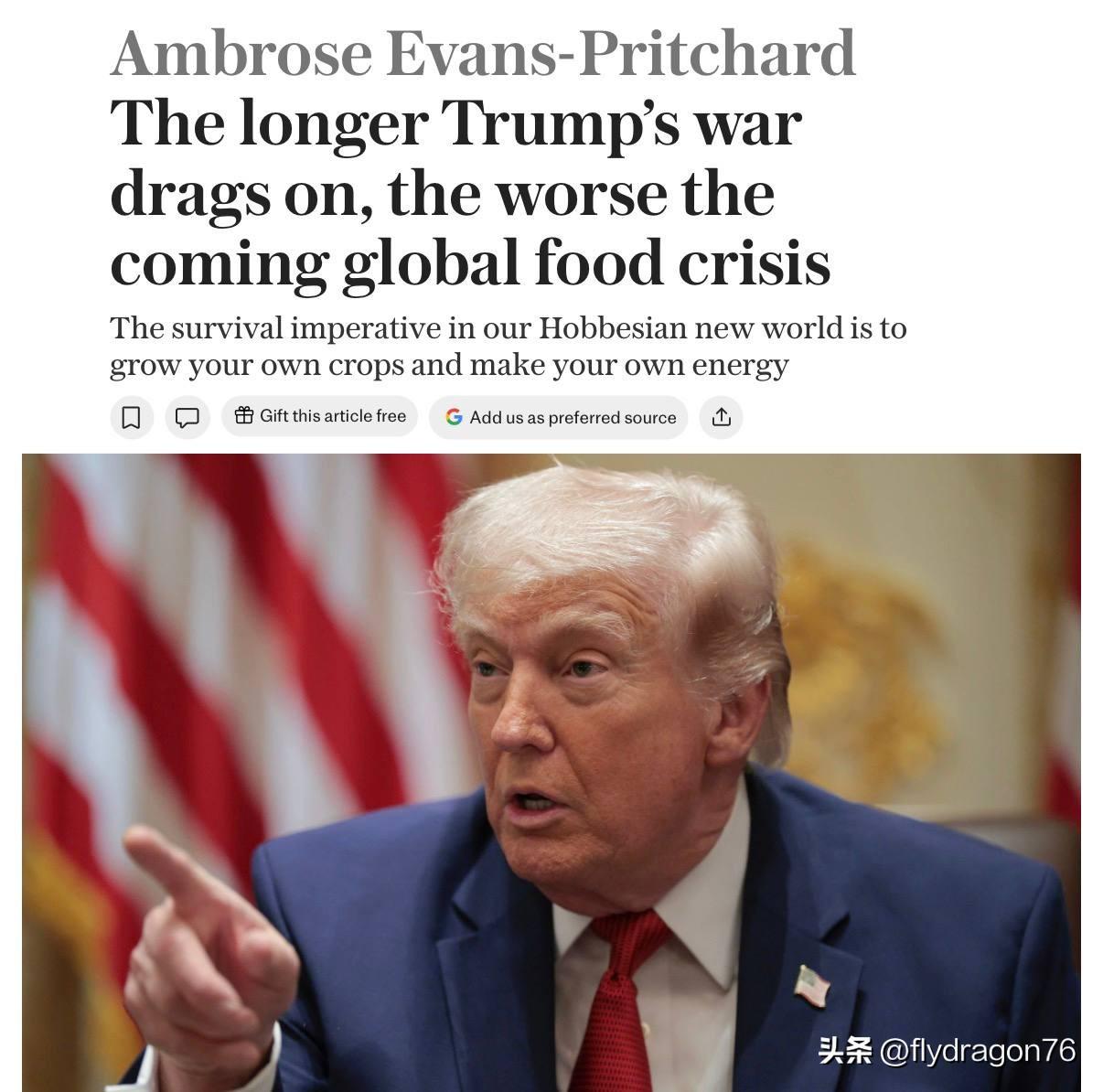 ❗️🇺🇸特朗普发动的这场战争拖得越久，全球粮食危机就会变得越发严峻。

就在