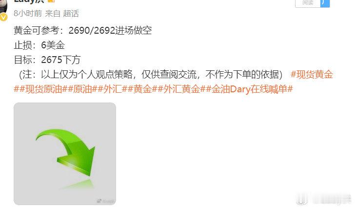 日内洪姐在博文当中公开给到黄金空单布局，行情持续下跌我们的利润持续扩大，当前行情